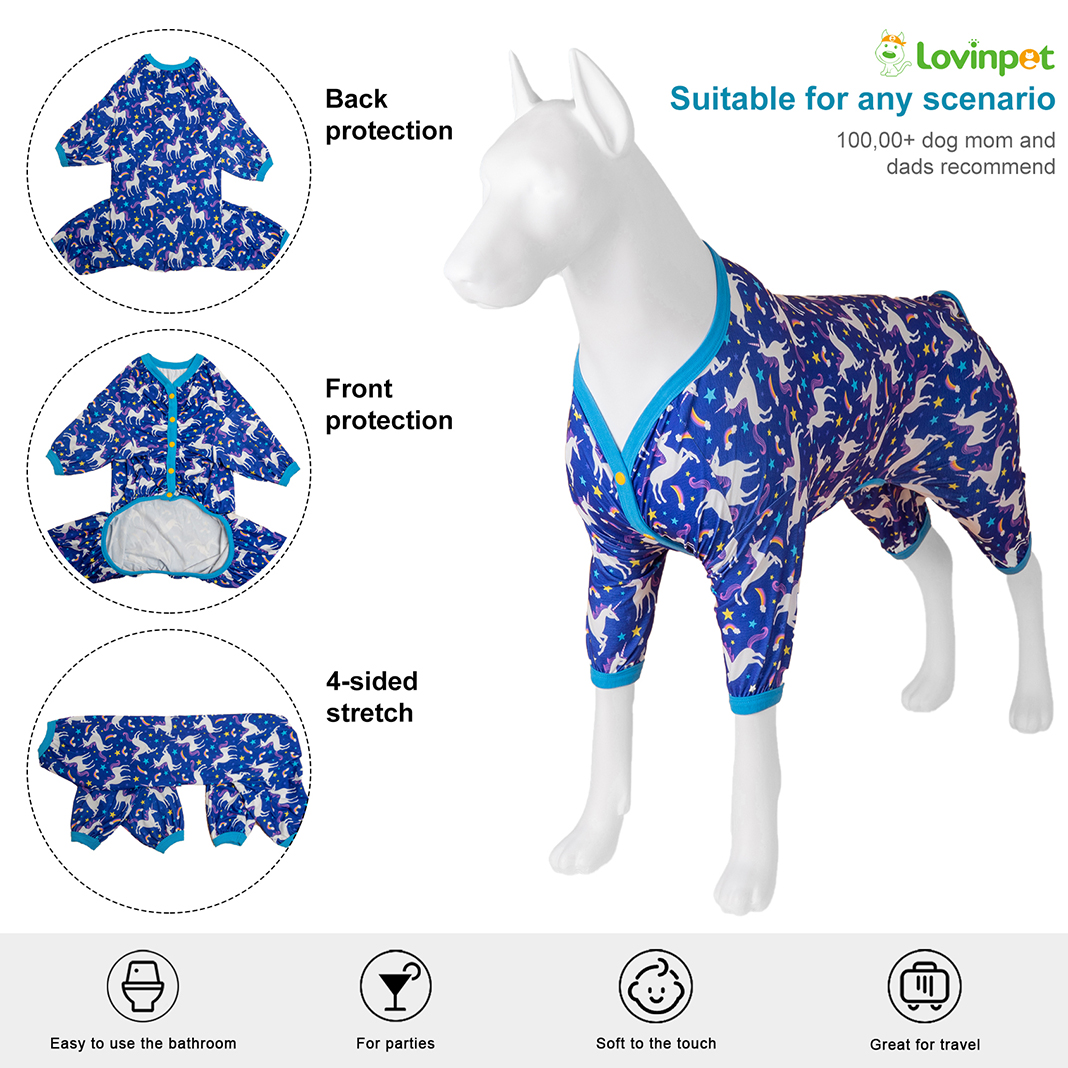 LovinPet Large Dog Pajama - Whimsical Unicorn and Rainbow Print Pajamas for Large Dogs