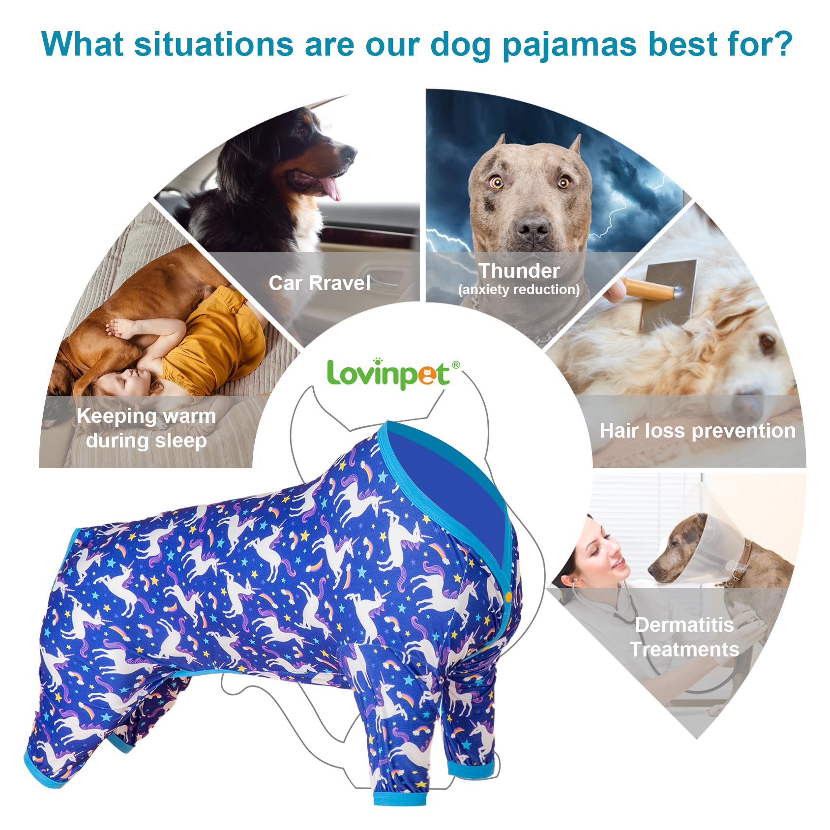 LovinPet Large Dog Pajama - Whimsical Unicorn and Rainbow Print Pajamas for Large Dogs