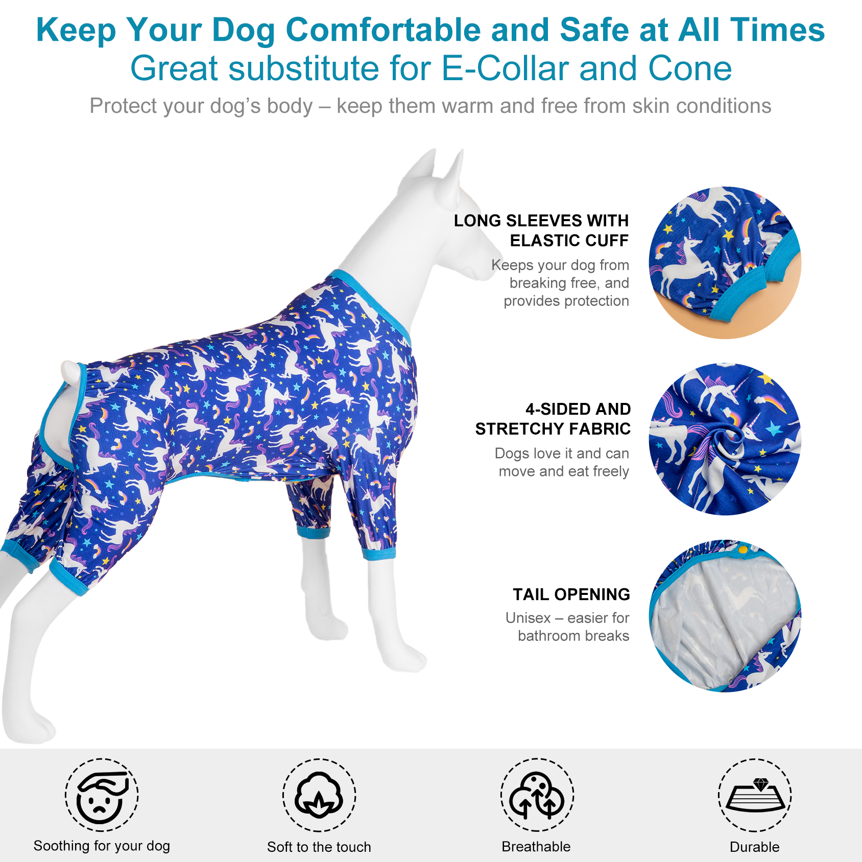 LovinPet Large Dog Pajama - Whimsical Unicorn and Rainbow Print Pajamas for Large Dogs