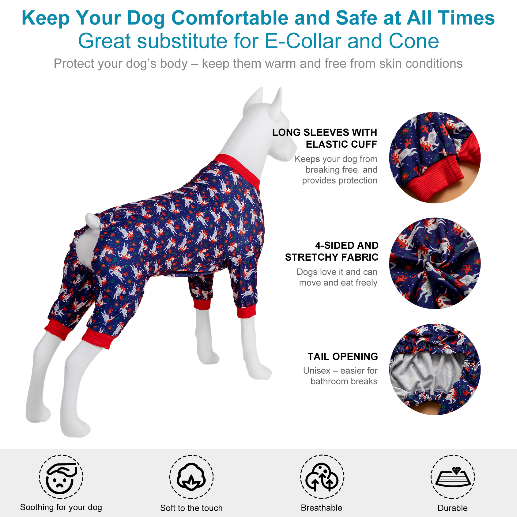 LovinPet Big Dog Recovery Suit Pajama Onesie - Galaxy Unicorn Print