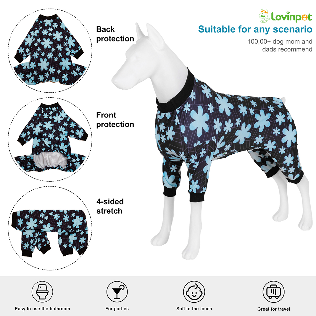 LovinPet Large Dog Pajama - Bold Mint Green Floral Print Pajamas for Large Dogs