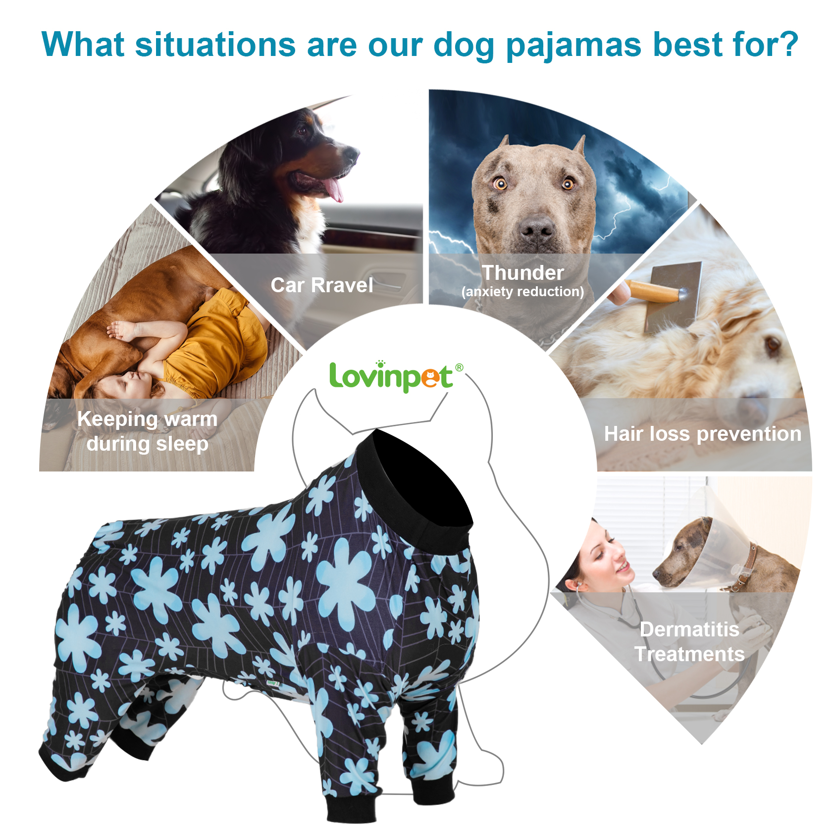 LovinPet Large Dog Pajama - Bold Mint Green Floral Print Pajamas for Large Dogs