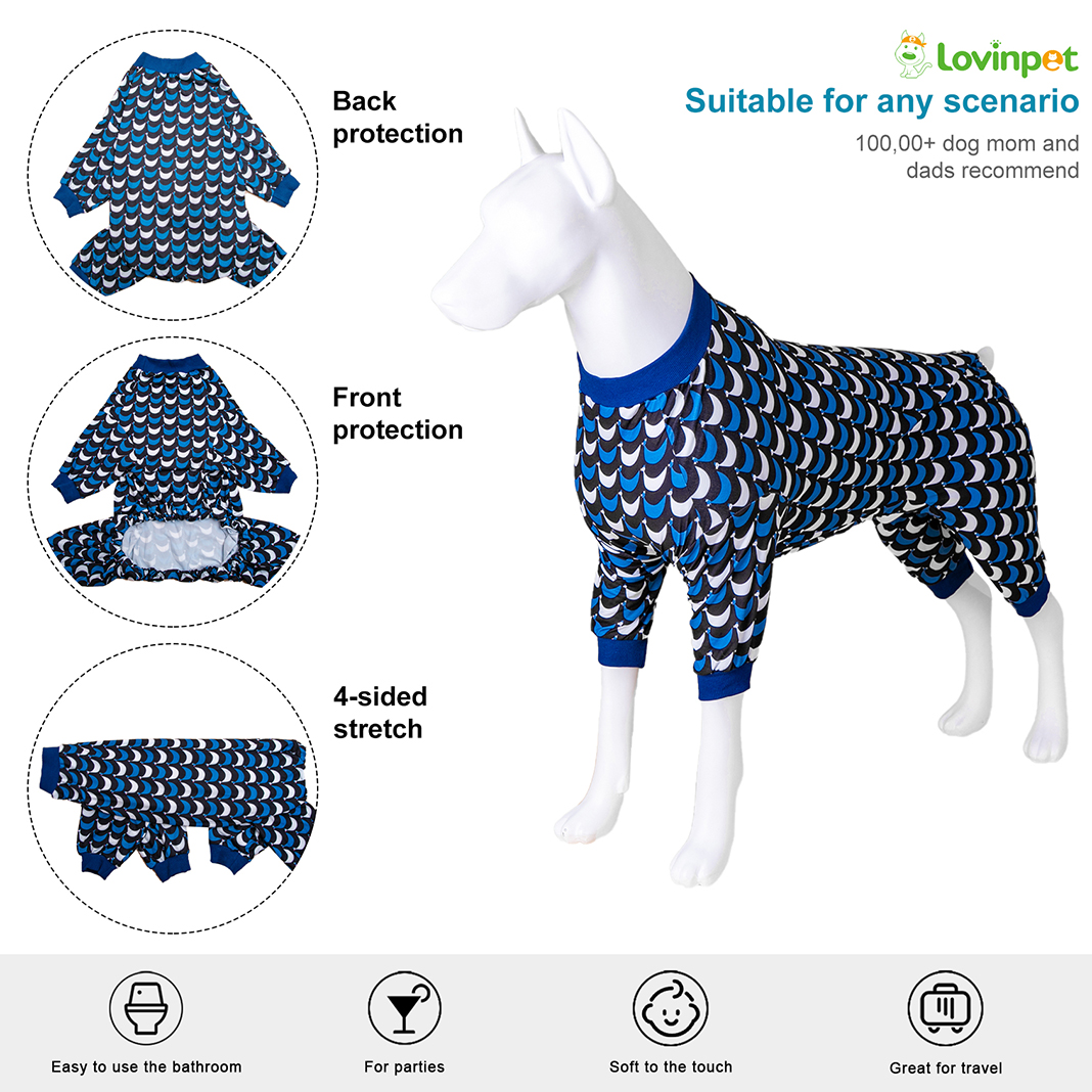 Comfy Blue Scale Design Great Dane Pajamas with Belly Protection