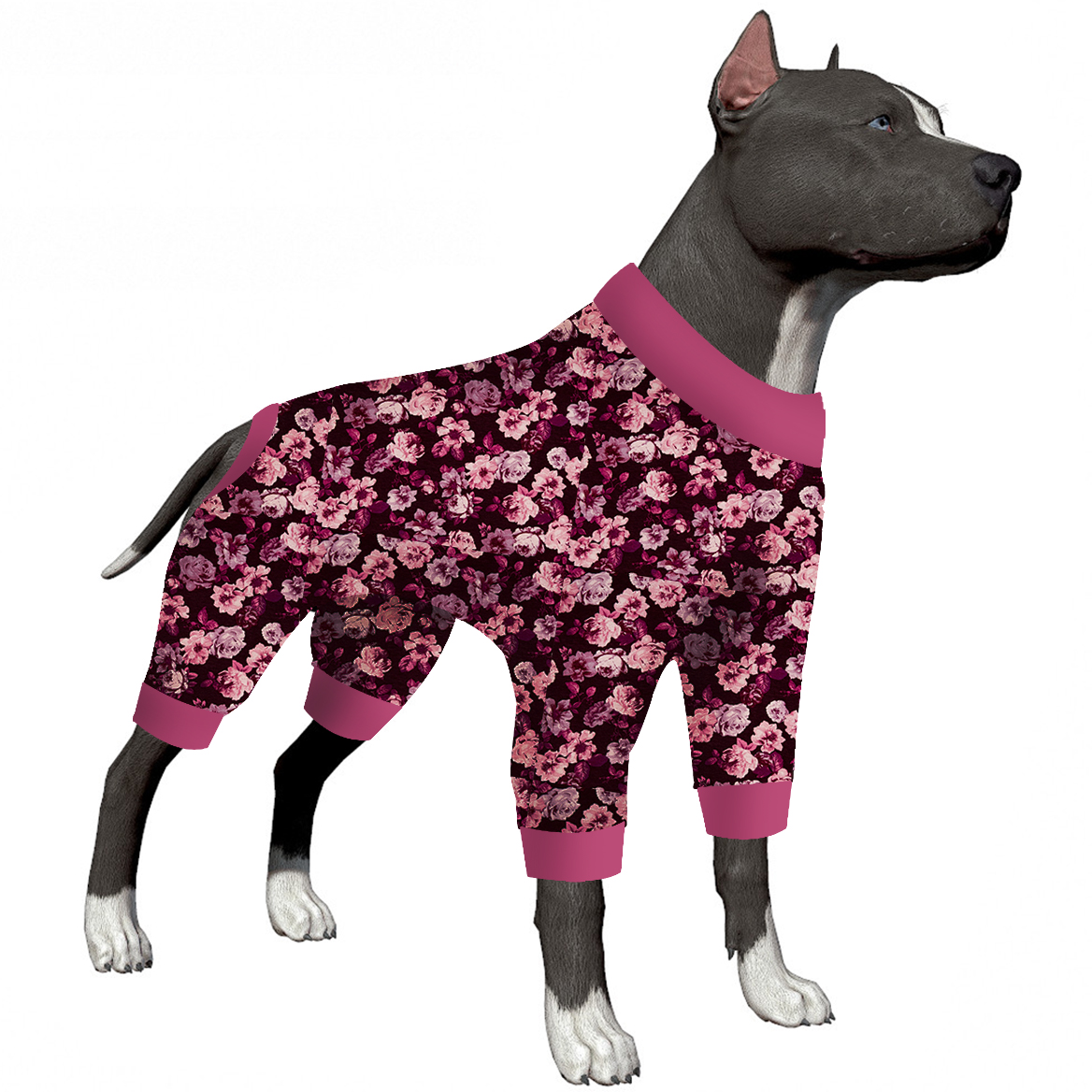 LovinPet Large Dog Pajama - Floral Pink Design Full-Body Cozy Sleepwear