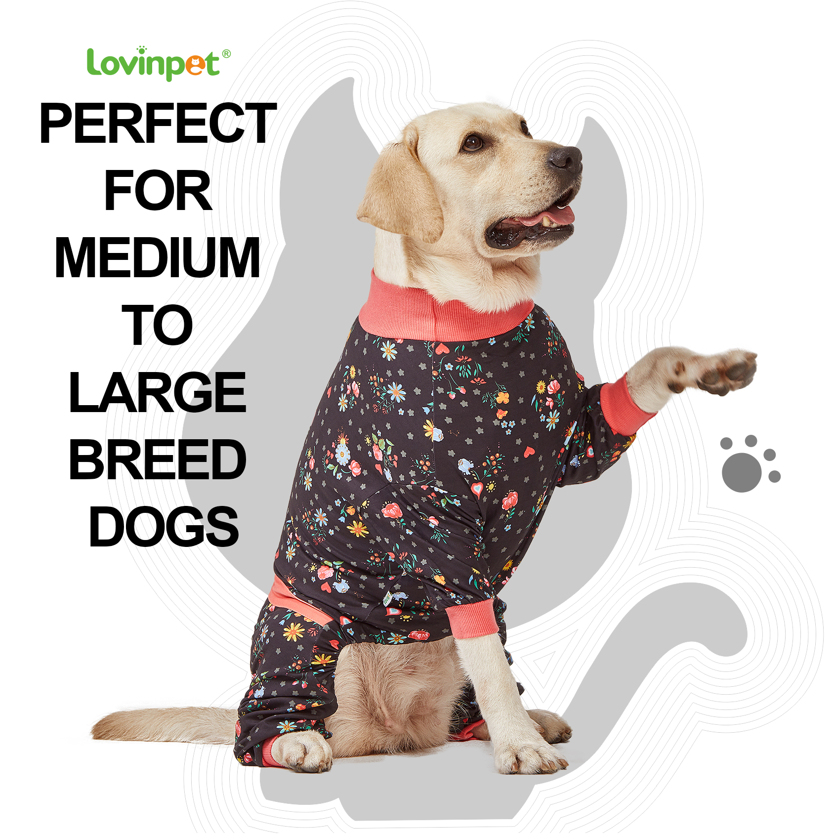 LovinPet Large Dog Pajamas Onesie - Wildflower Floral Design for Big Breeds