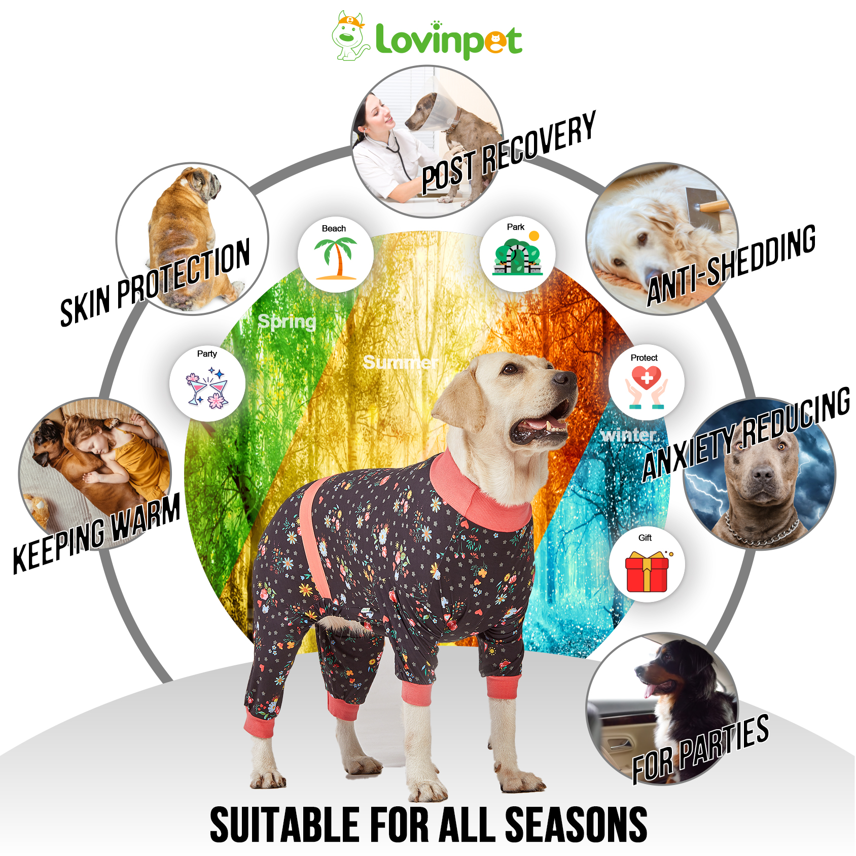 LovinPet Large Dog Pajamas Onesie - Wildflower Floral Design for Big Breeds