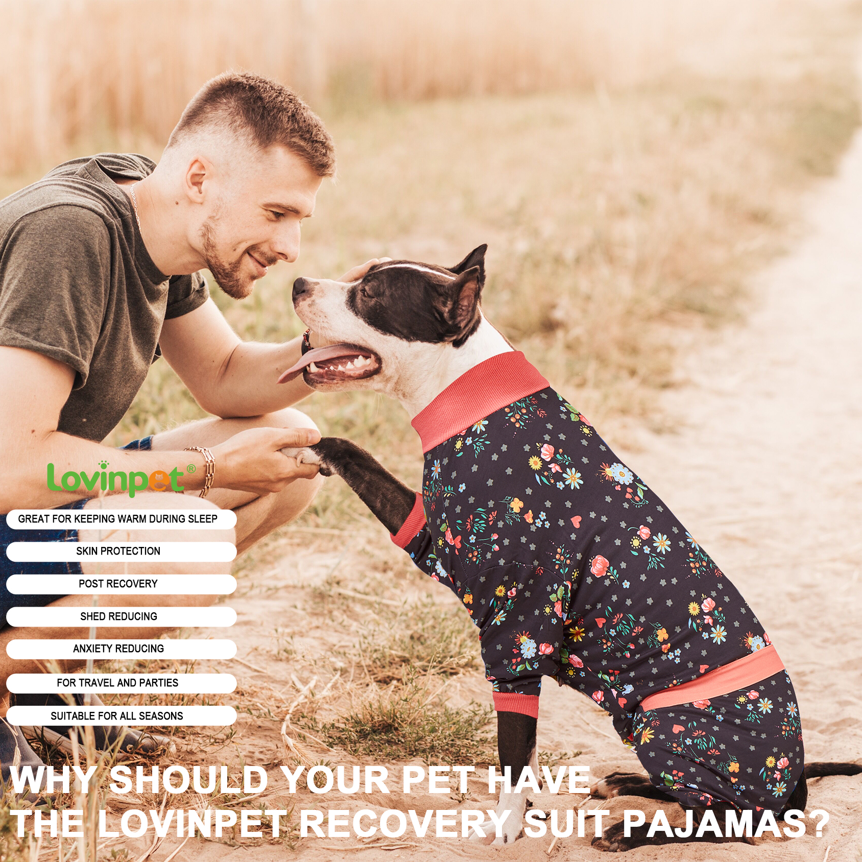 LovinPet Large Dog Pajamas Onesie - Wildflower Floral Design for Big Breeds