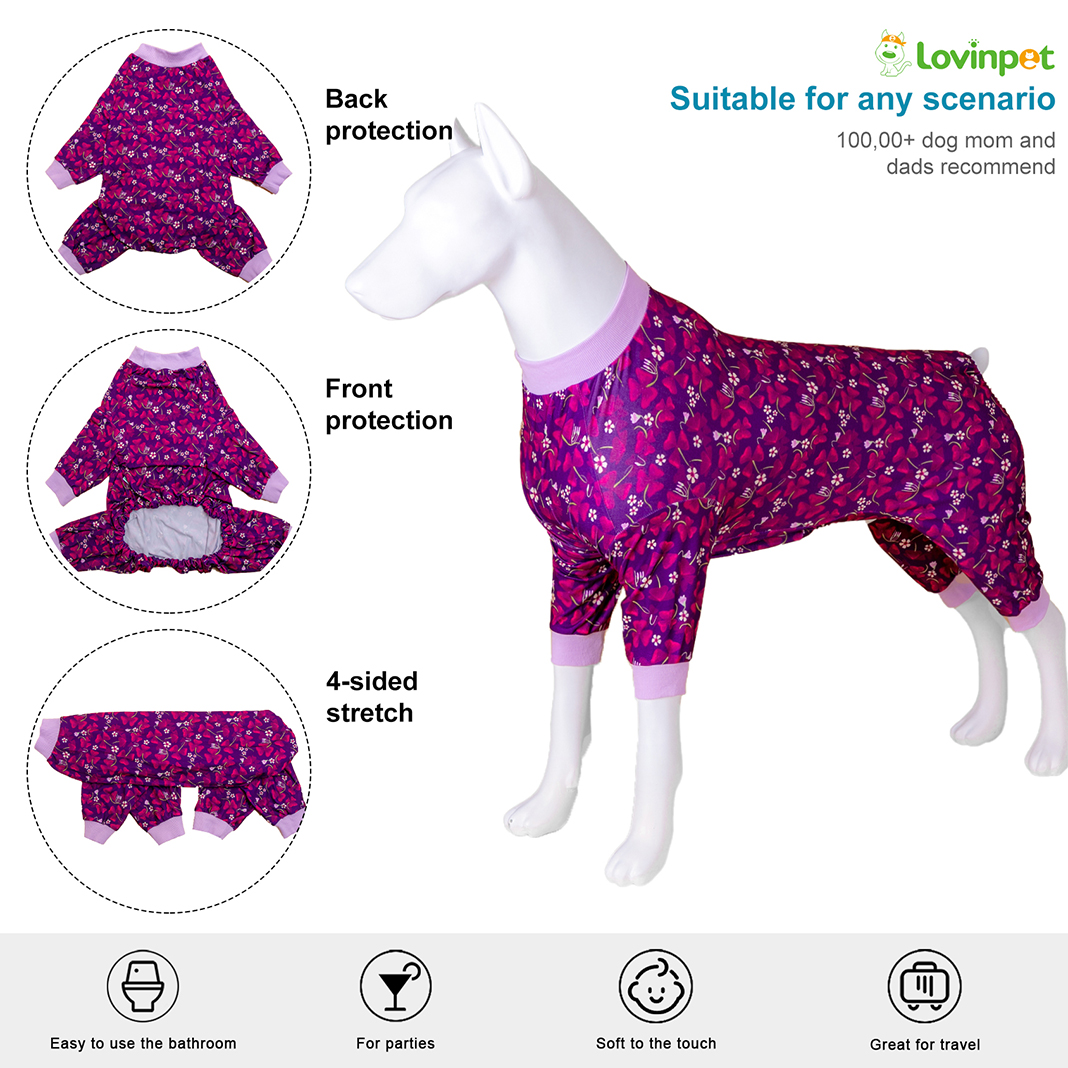 LovinPet Large Dog Pajama - Purple Floral Print Pajamas for Large Dogs