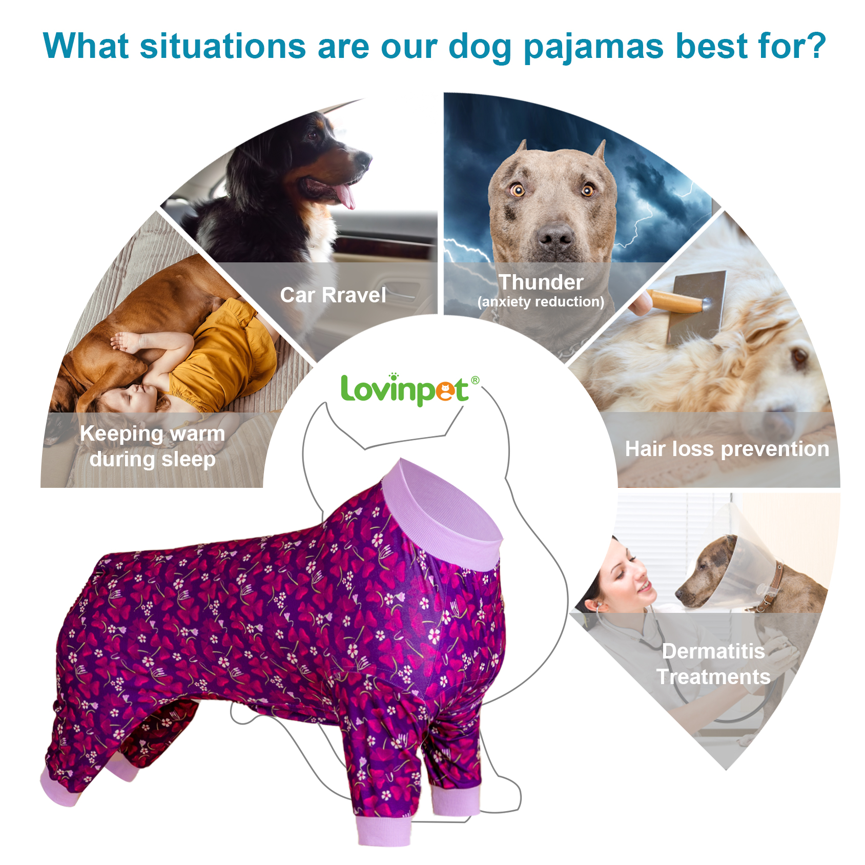 LovinPet Large Dog Pajama - Purple Floral Print Pajamas for Large Dogs