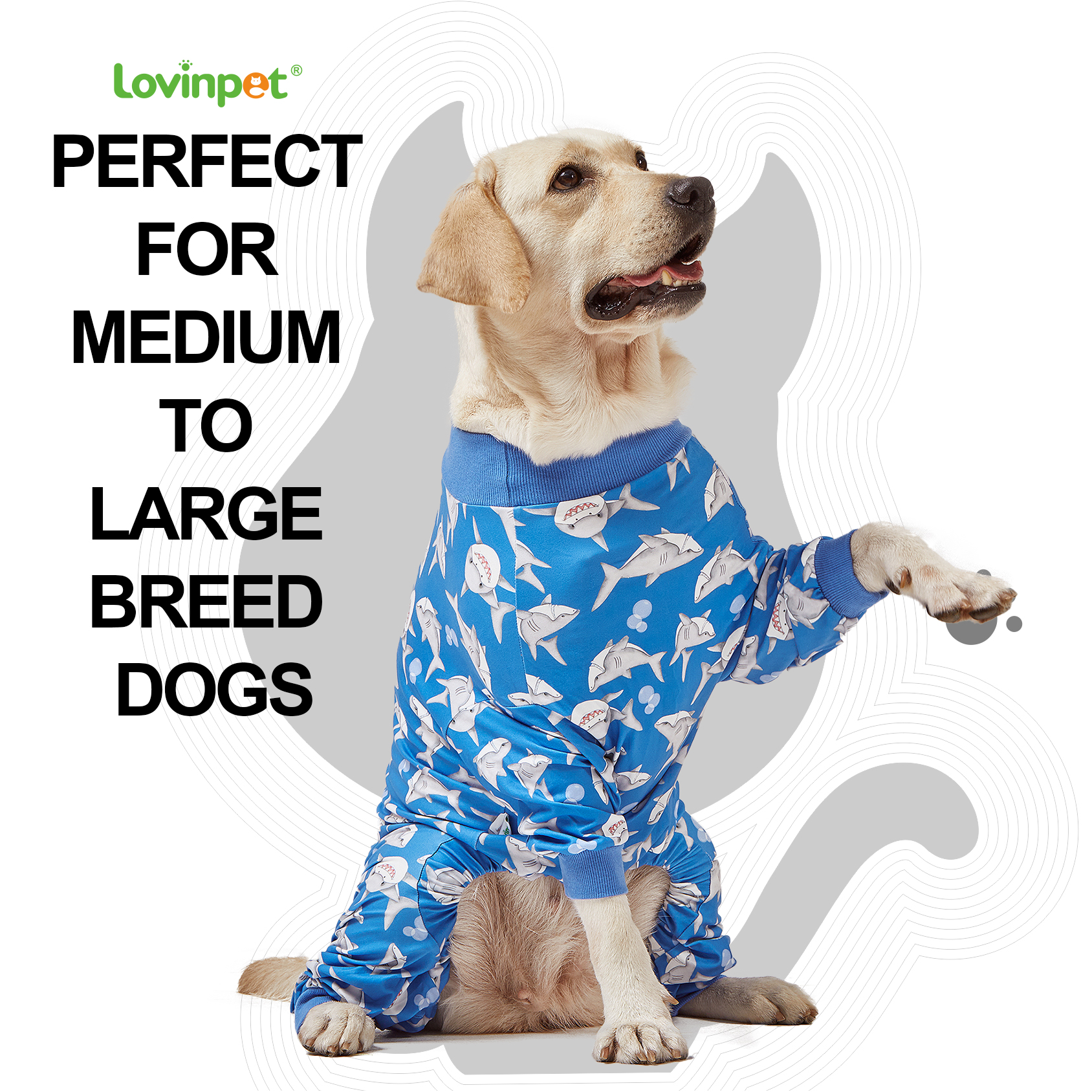 LovinPet Large Dog Pajama - Shark Adventure Ocean-Themed Sleepwear
