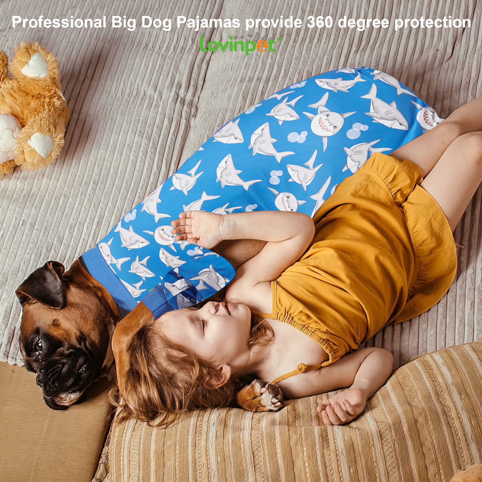 LovinPet Large Dog Pajama - Shark Adventure Ocean-Themed Sleepwear