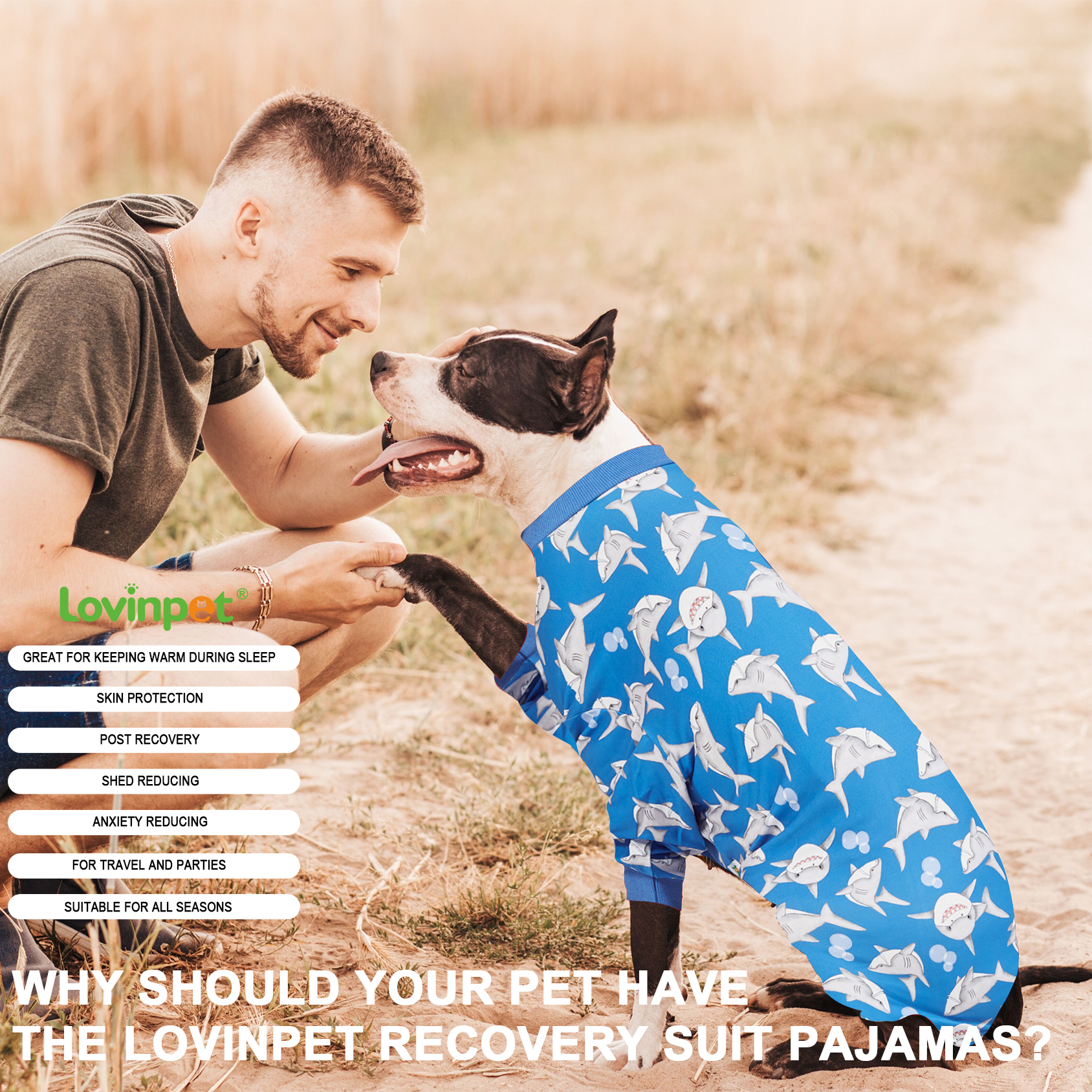 LovinPet Large Dog Pajama - Shark Adventure Ocean-Themed Sleepwear