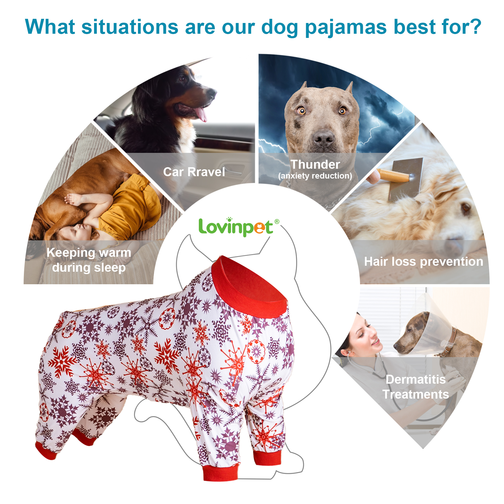 LovinPet Large Dog Pajamas Onesie - Cozy Snowflake Design with Red Trim