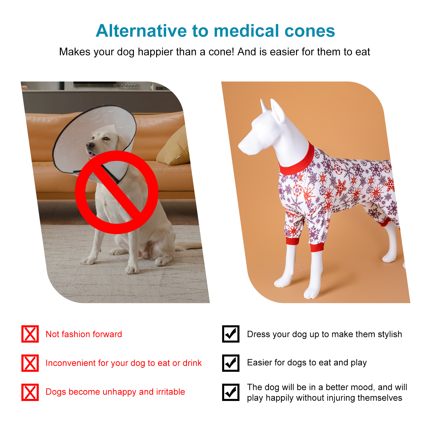 LovinPet Large Dog Pajamas Onesie - Cozy Snowflake Design with Red Trim