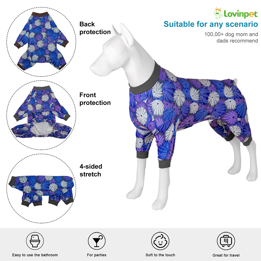 LovinPet Large Dog Pajama - Stylish Purple and Blue Abstract Floral Design