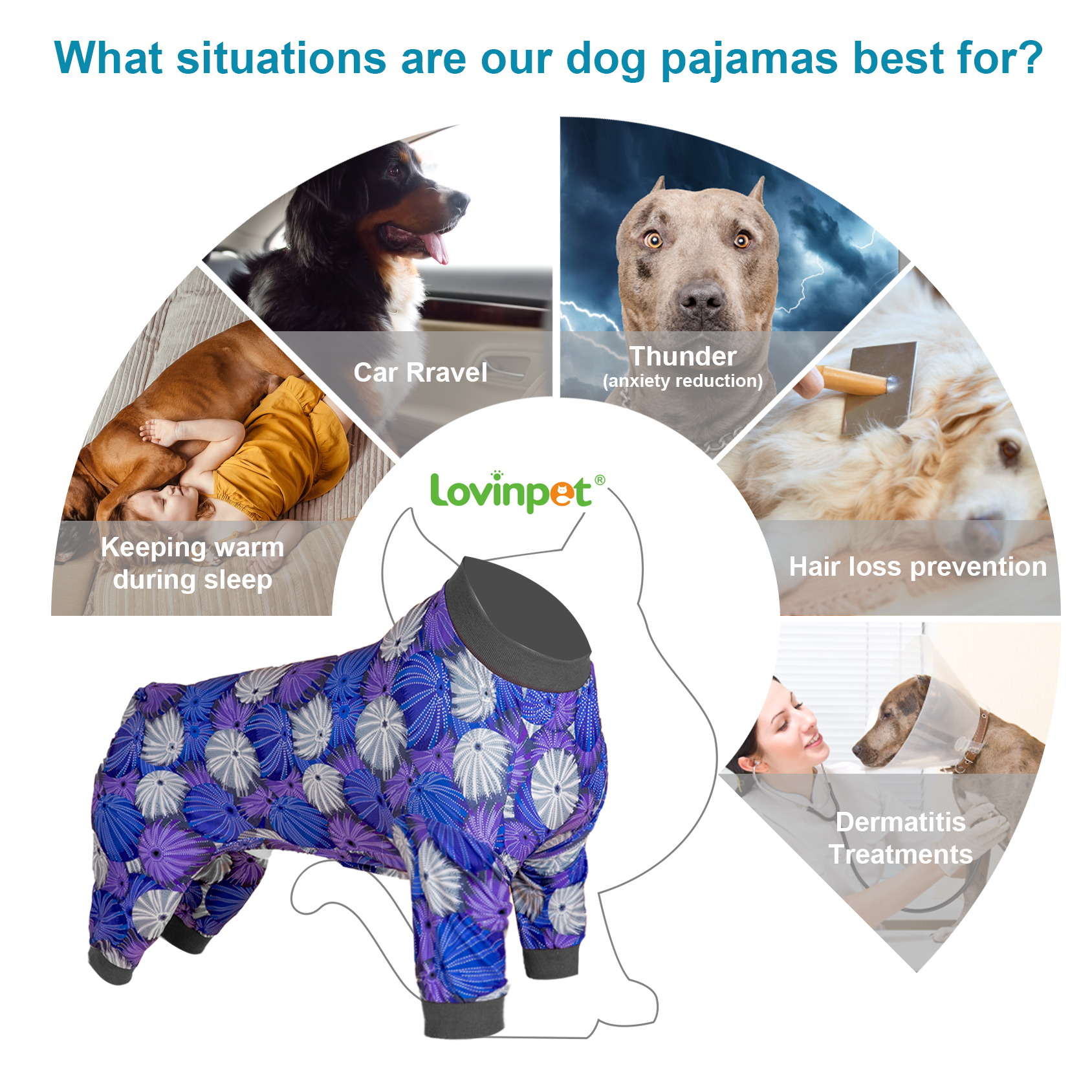 LovinPet Large Dog Pajama - Stylish Purple and Blue Abstract Floral Design