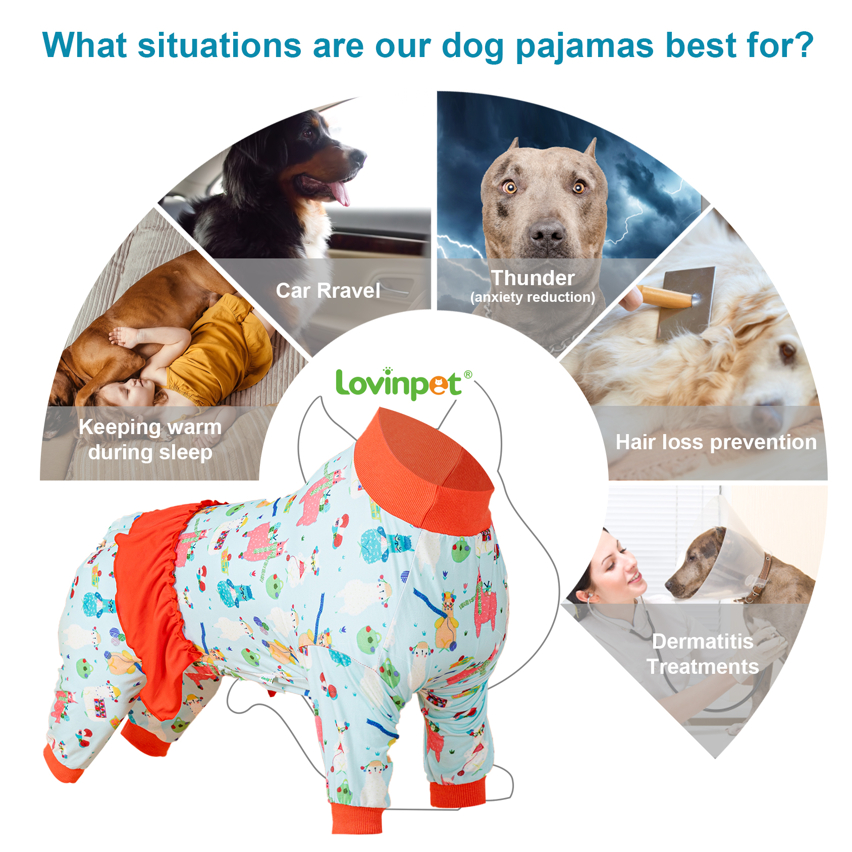 LovinPet Large Dog Jumpsuit Pajama - Playful Llama and Alpaca Print with Frilled Skirt
