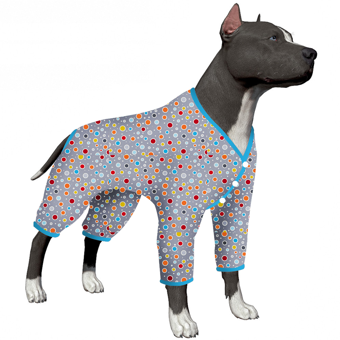 Full-Body Dog Recovery Onesie Pajama - Grey Polka Dot Design