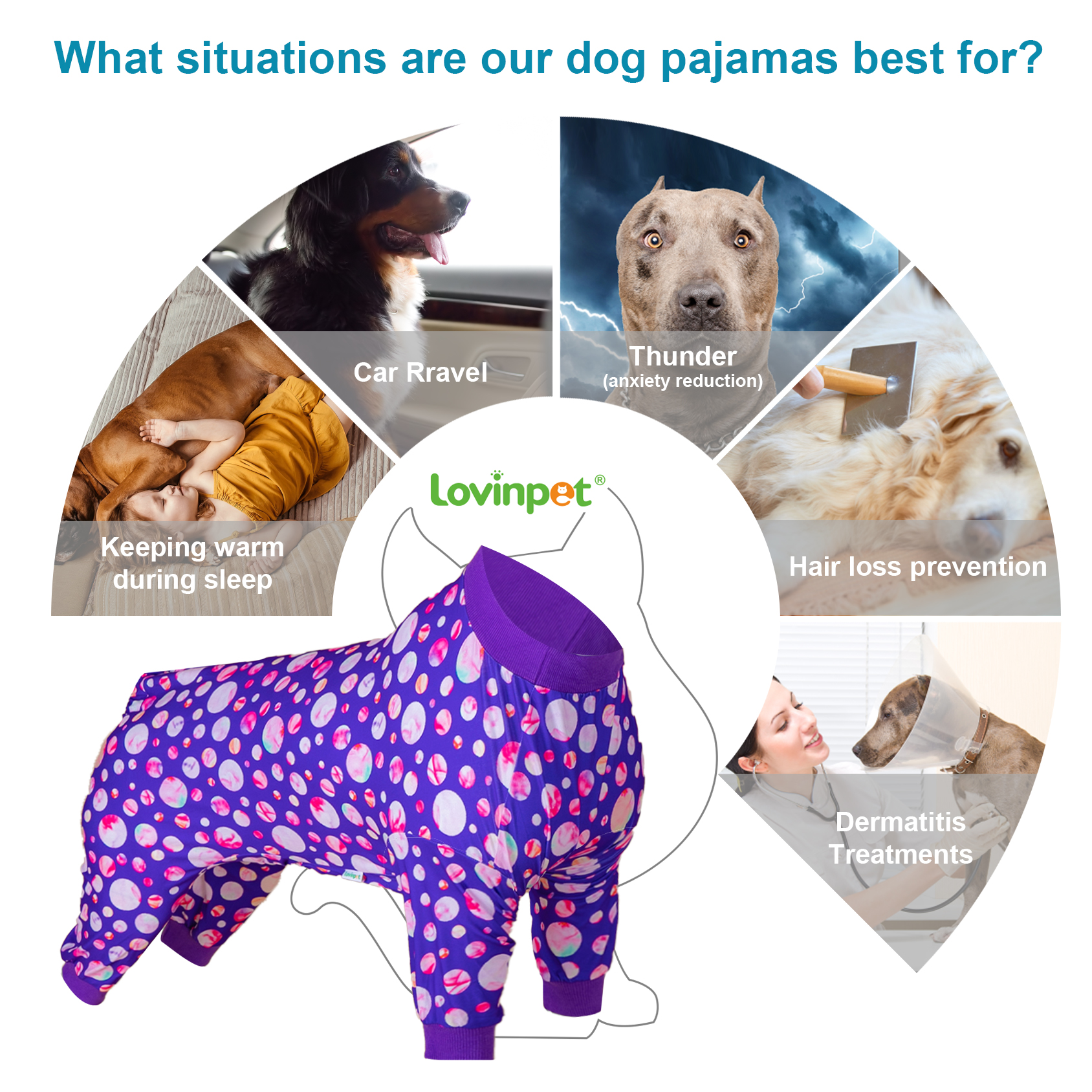 LovinPet Purple Planet Design Large Dog Pajamas with Belly Protection
