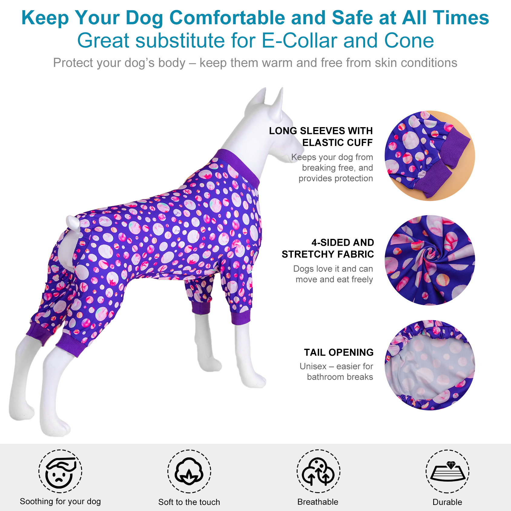 LovinPet Purple Planet Design Large Dog Pajamas with Belly Protection
