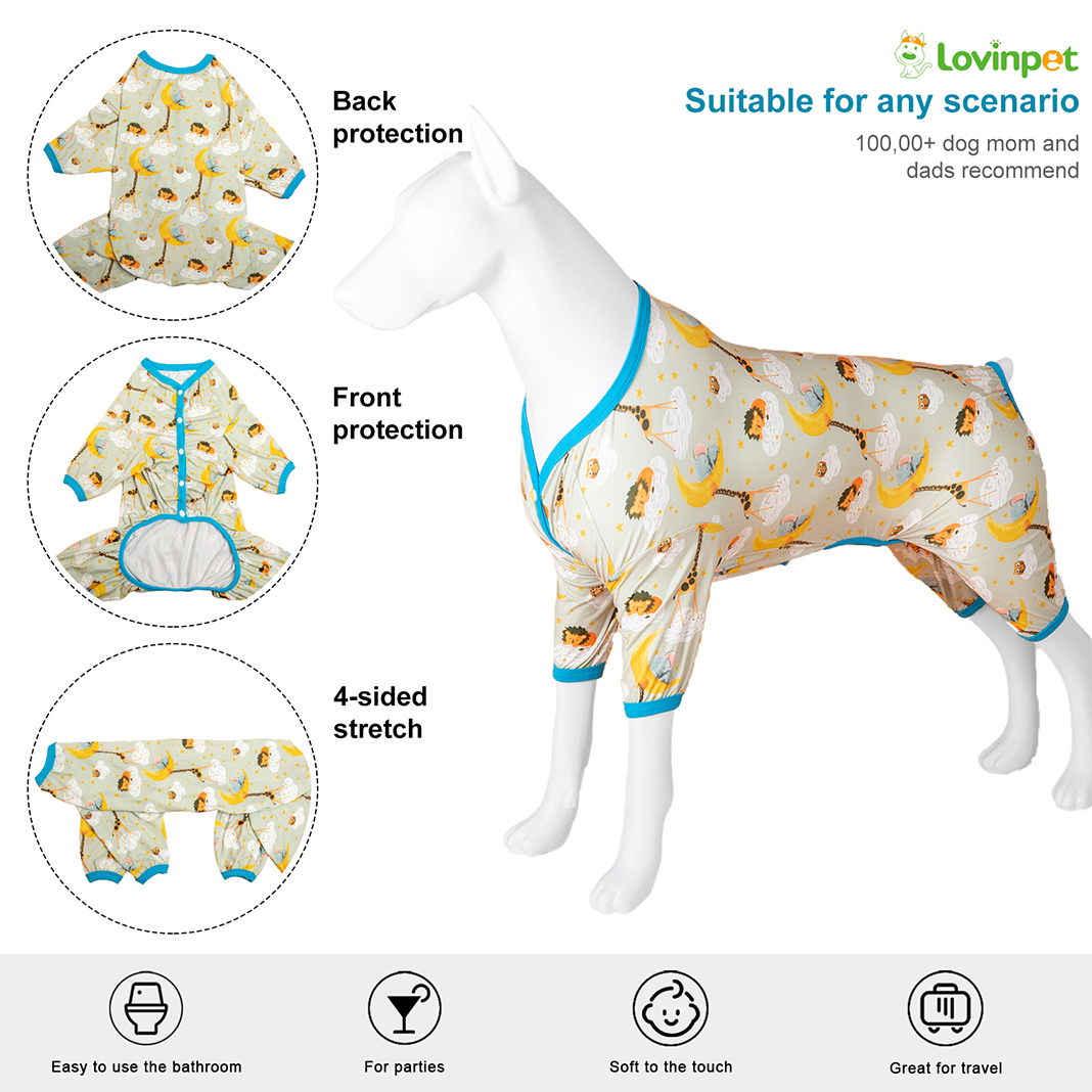 LovinPet Large Dog Pajamas Onesie - Dreamy Animal Clouds & Moons Design
