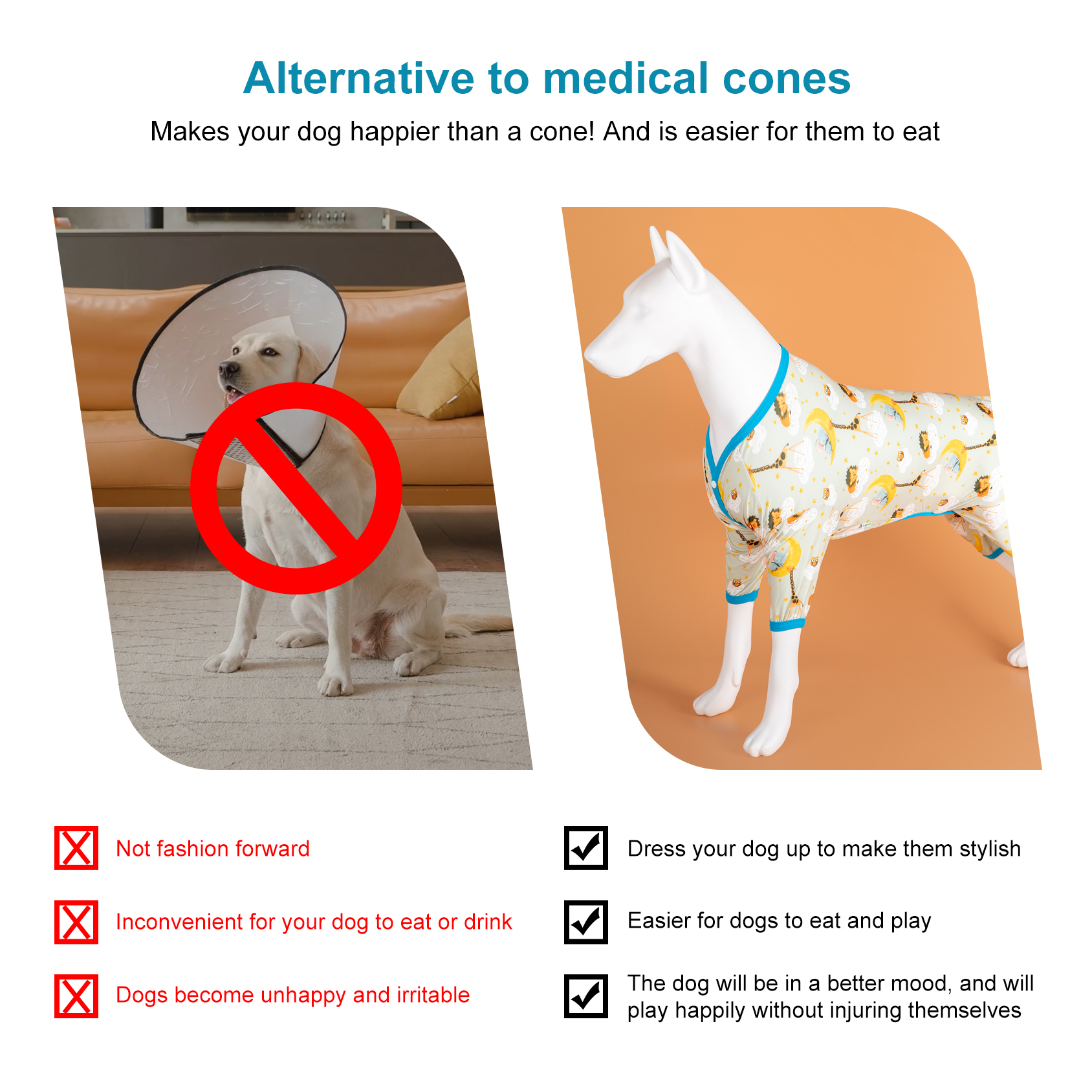 LovinPet Large Dog Pajamas Onesie - Dreamy Animal Clouds & Moons Design