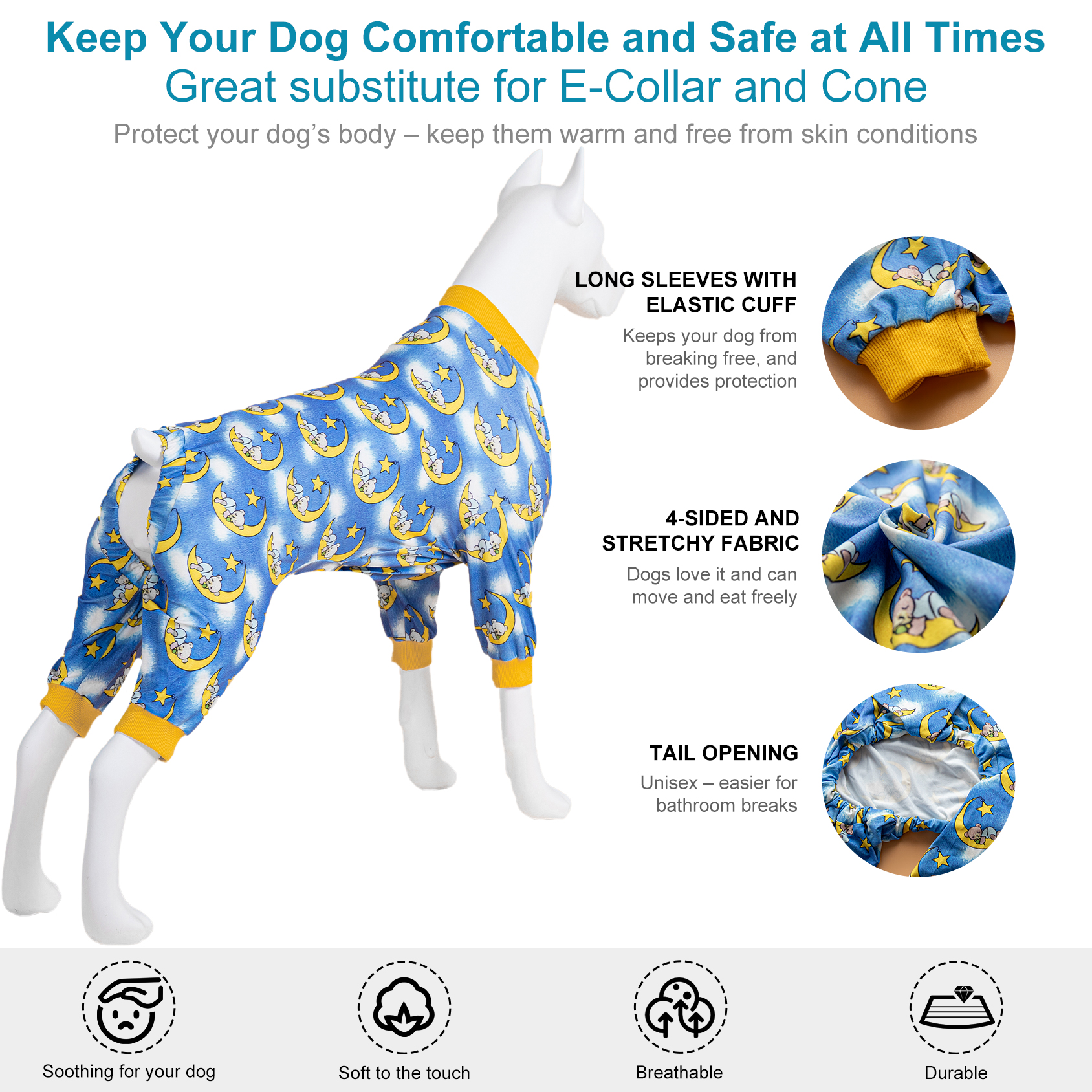 LovinPet Large Dog Knee Surgery Pajamas Onesie - Nighty Bear