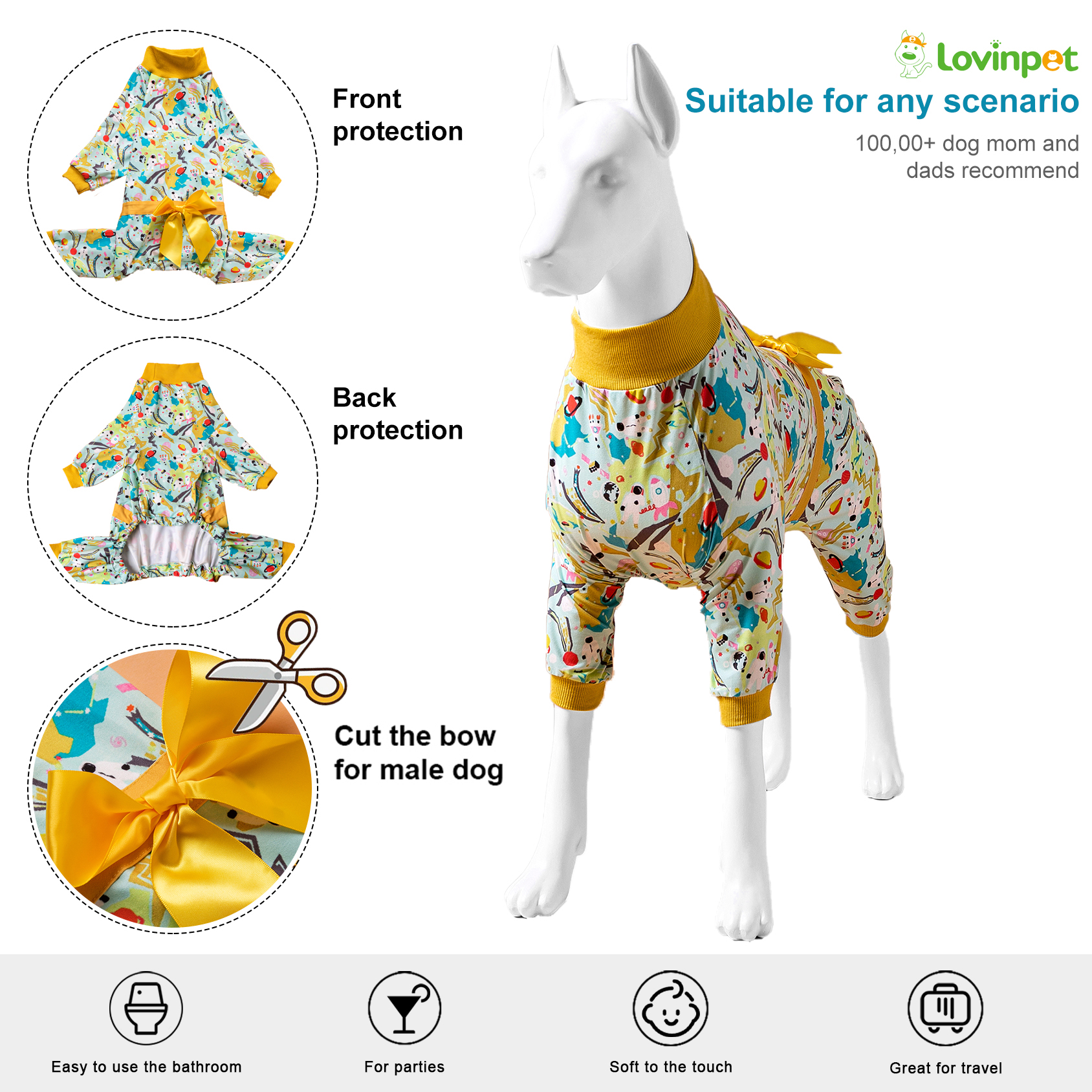 LovinPet Dog Pajamas with Bow for Large Dogs - Space Explorer