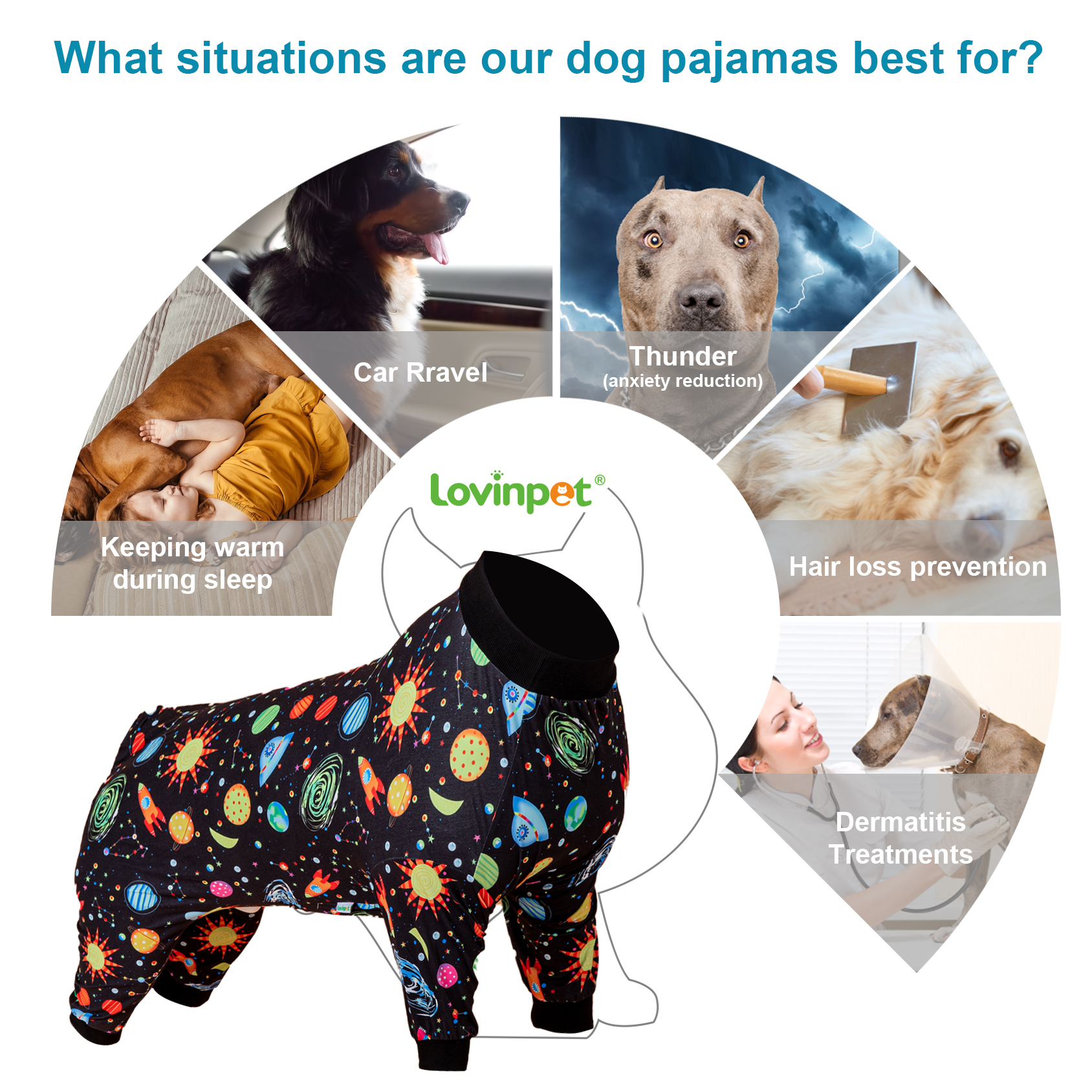 LovinPet Large Dog Pajama - Cosmic Planets & Stars Print