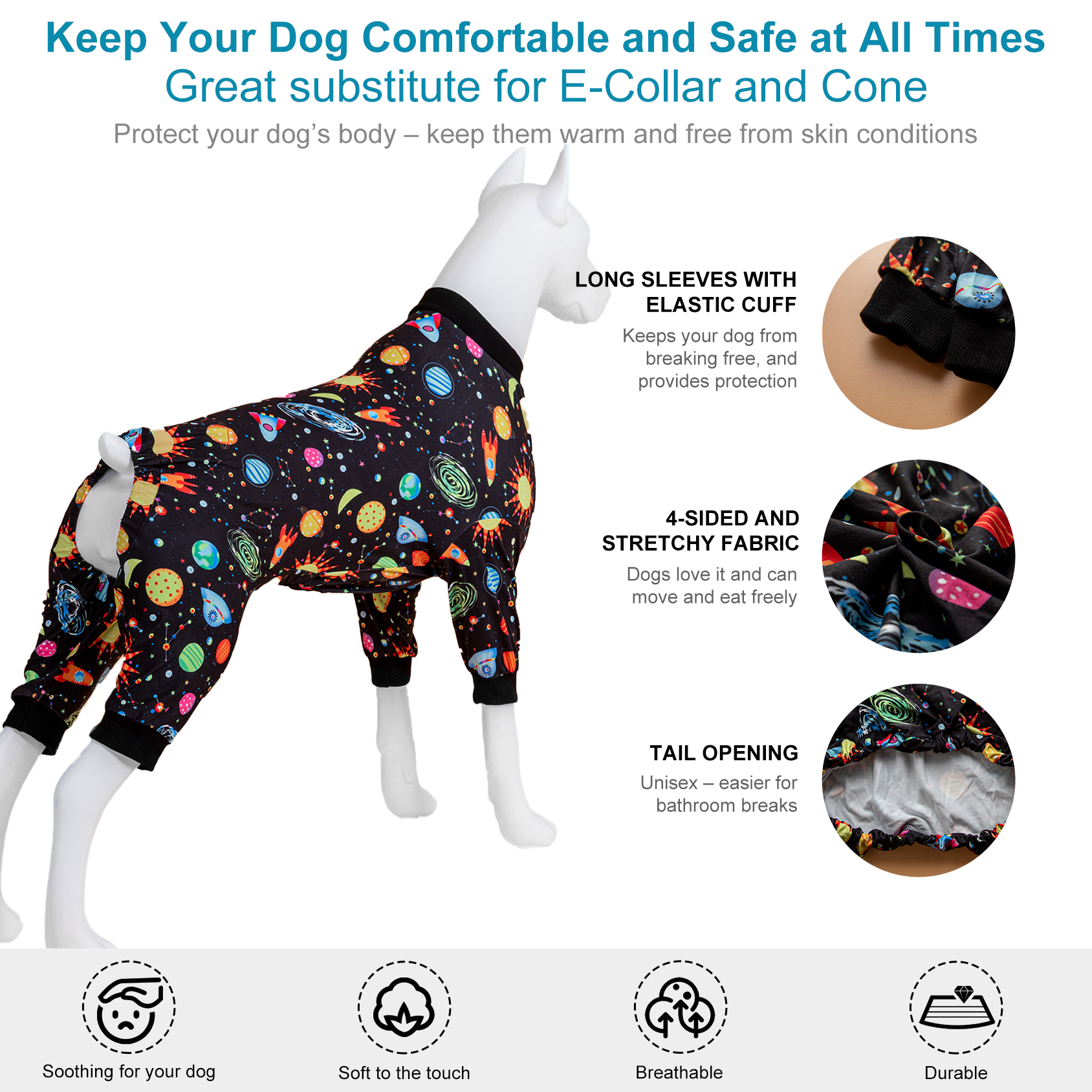 LovinPet Large Dog Pajama - Cosmic Planets & Stars Print
