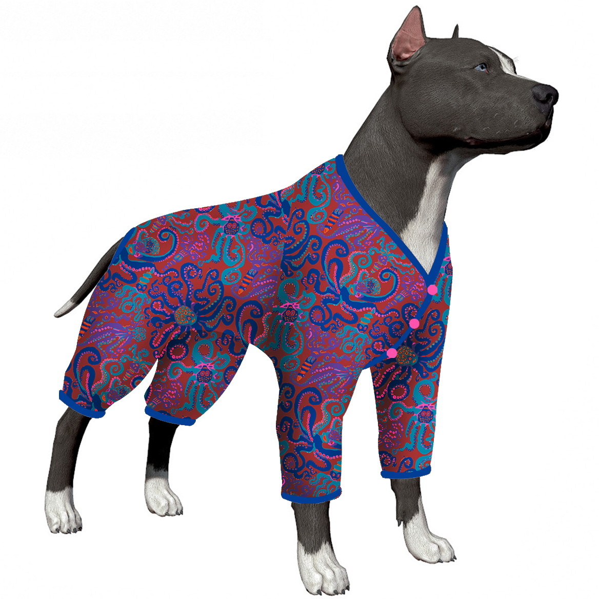 LovinPet Large Dog Post Recovery Hoodies - Vibrant Abstract Swirl Design