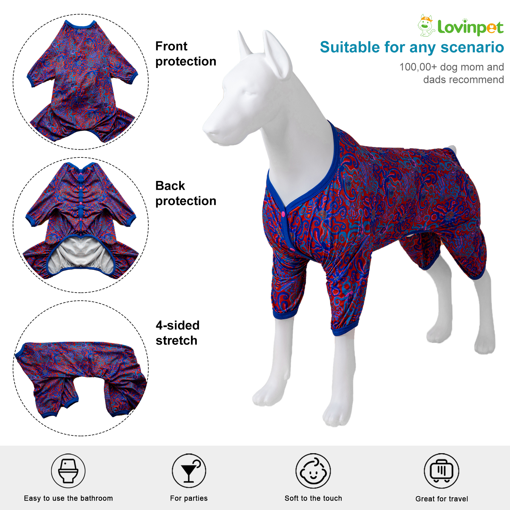 LovinPet Large Dog Post Recovery Hoodies - Vibrant Abstract Swirl Design