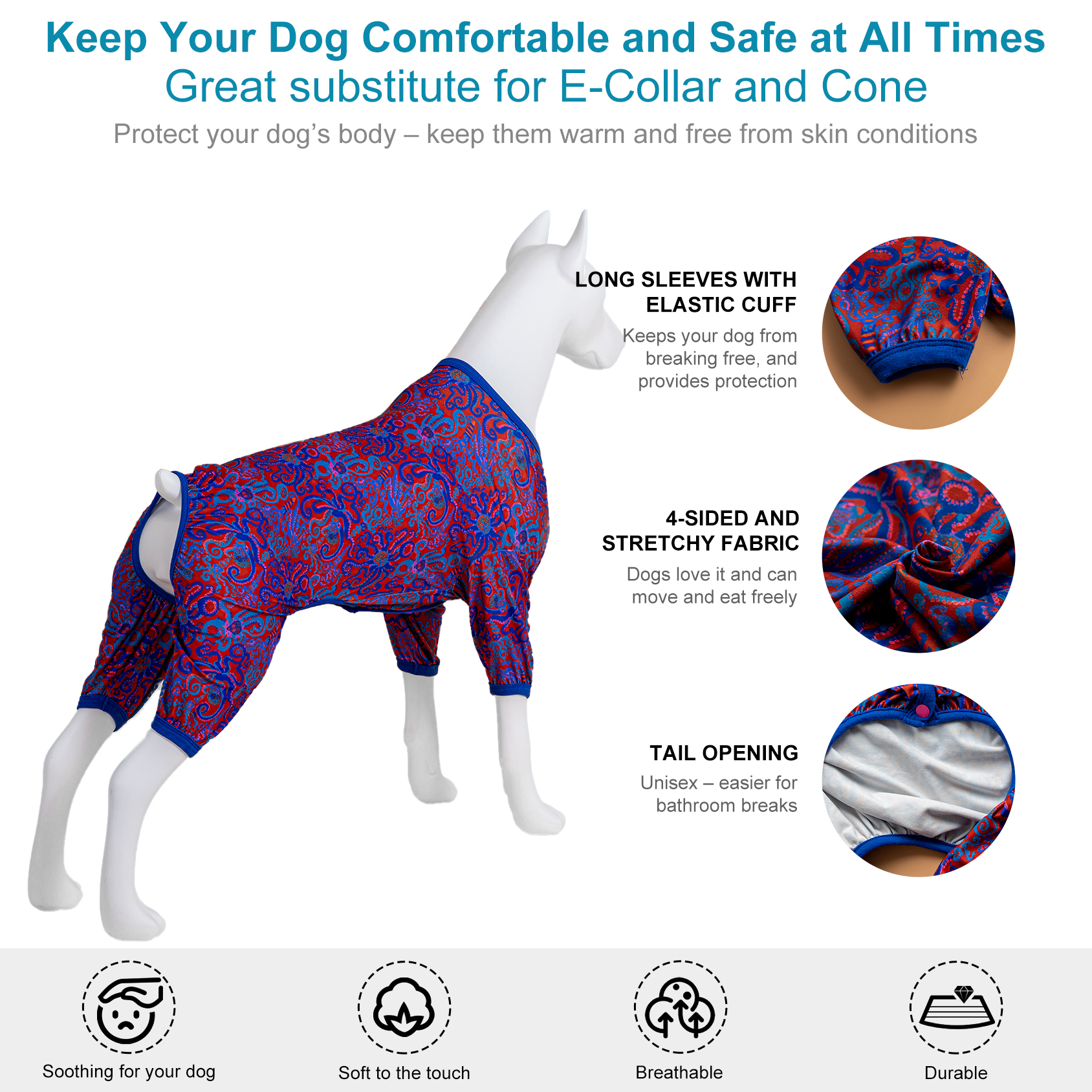 LovinPet Large Dog Post Recovery Hoodies - Vibrant Abstract Swirl Design