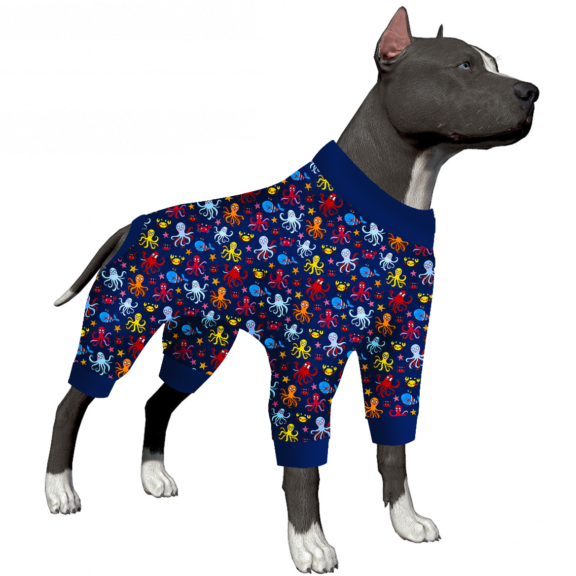 LovinPet Large Dog Pajama - Fun Ocean Octopus and Crab Print Pajamas for Large Dogs