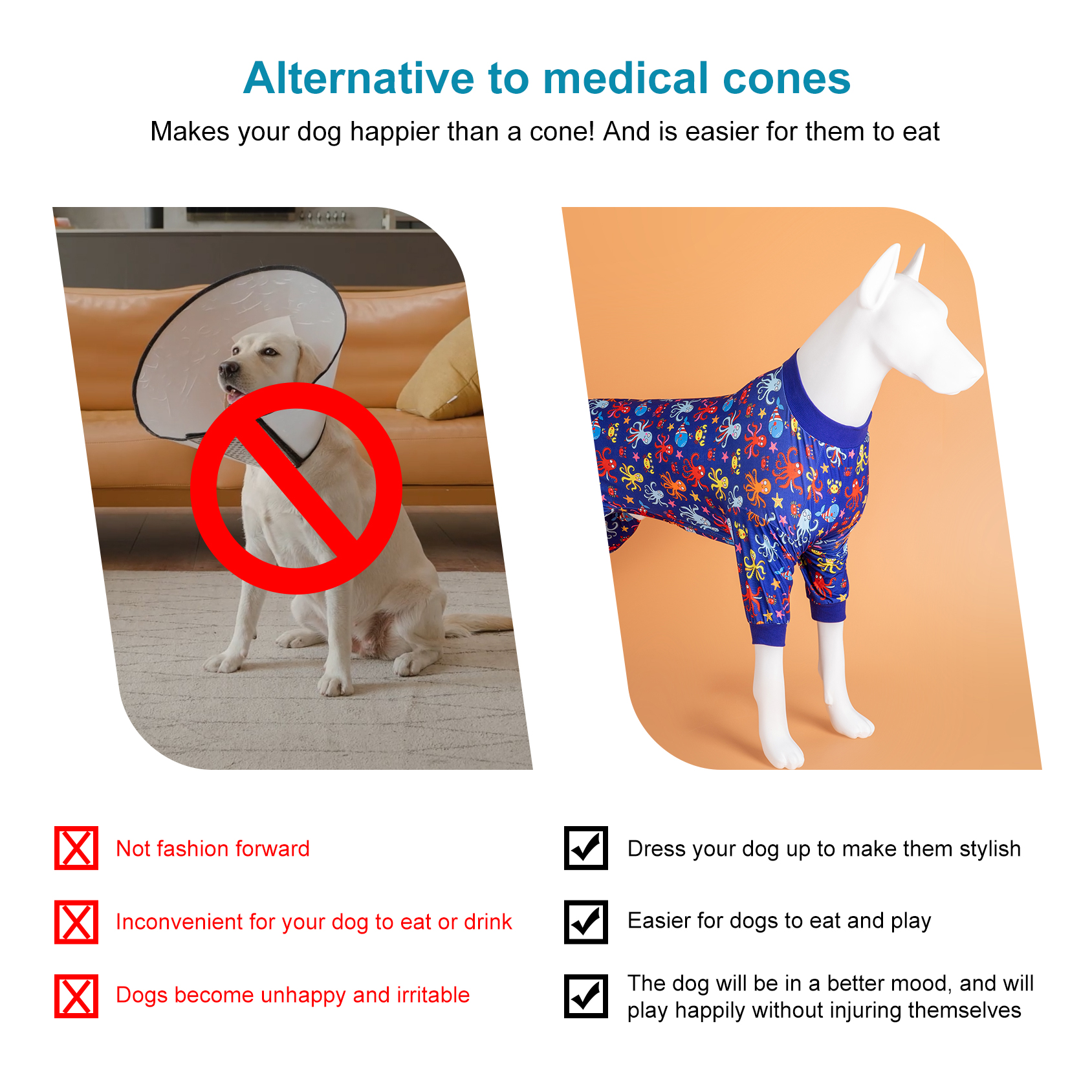 LovinPet Large Dog Pajama - Fun Ocean Octopus and Crab Print Pajamas for Large Dogs