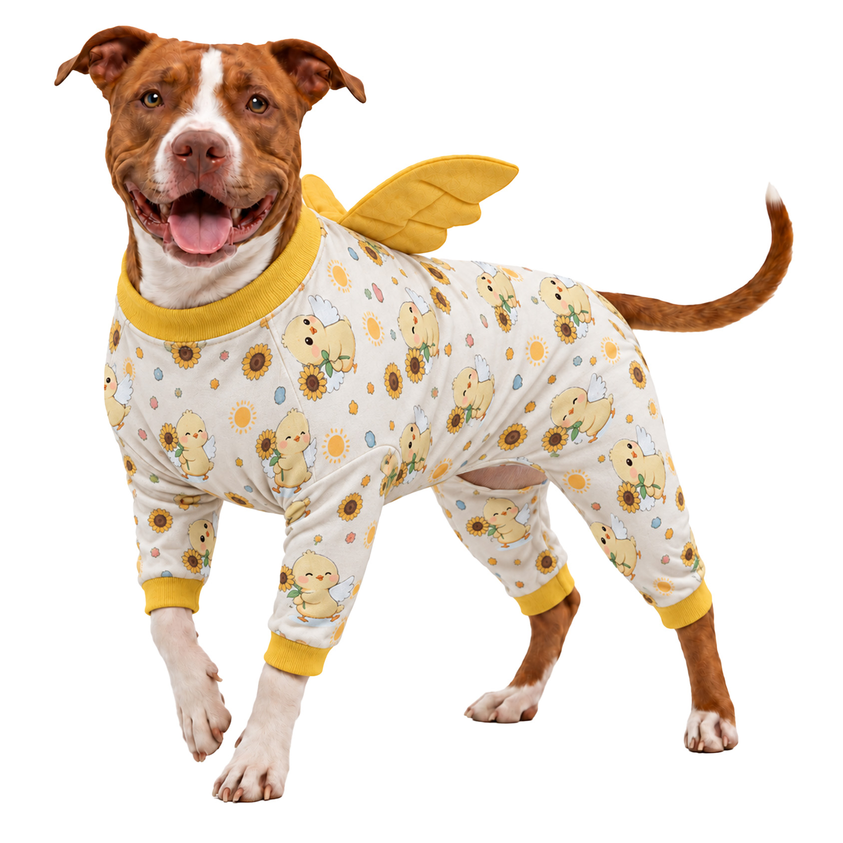 LovinPet Large Dog Pajamas with Wings, Dinosaur Print, Cream