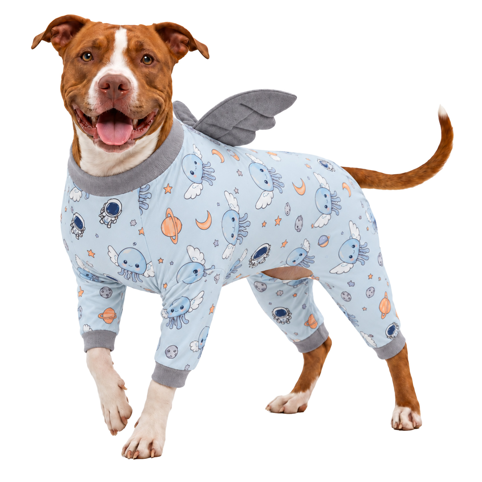 LovinPet Large Dog Pajamas with Wings, Dinosaur Print, Cream