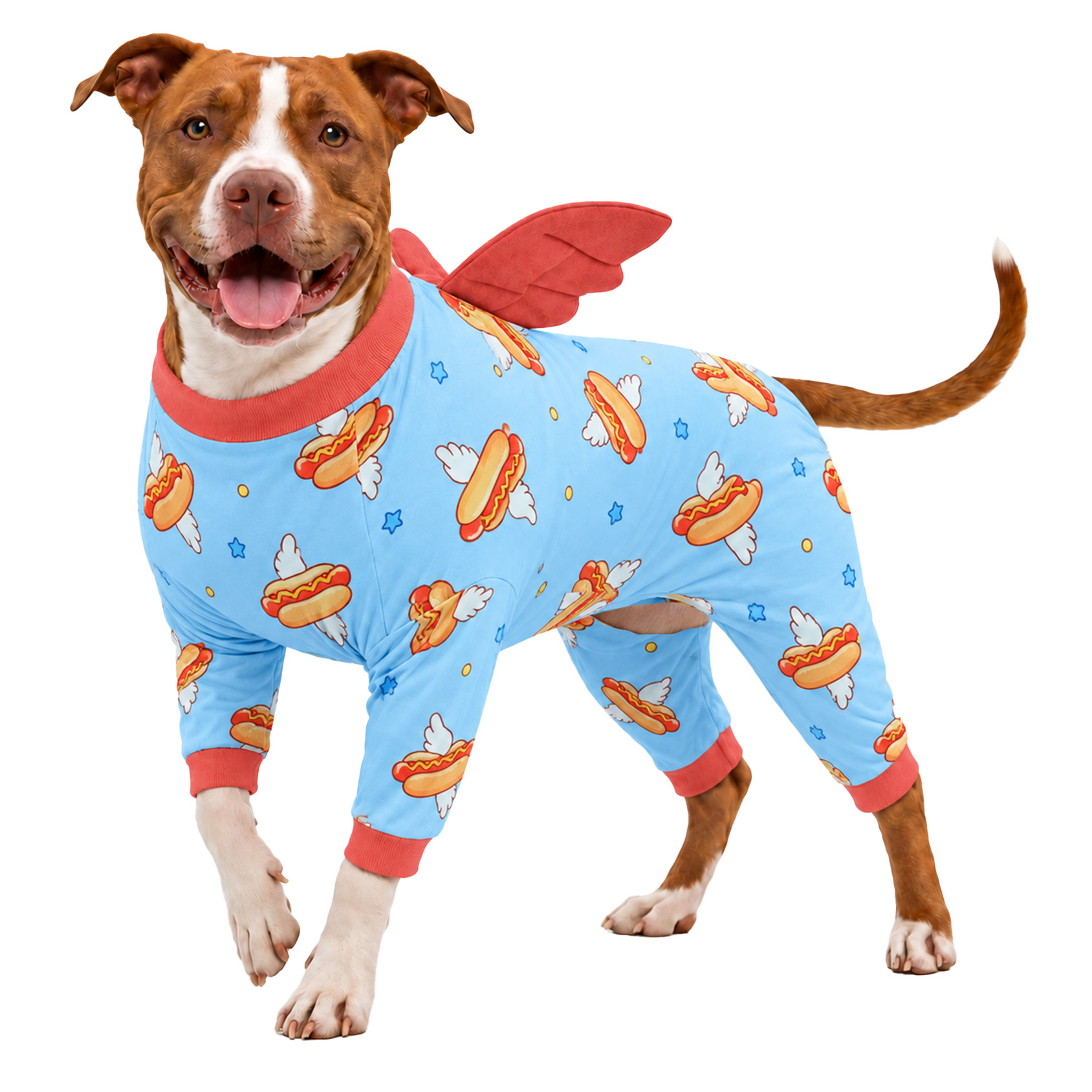 LovinPet Large Dog Pajamas with Wings, Dinosaur Print, Cream