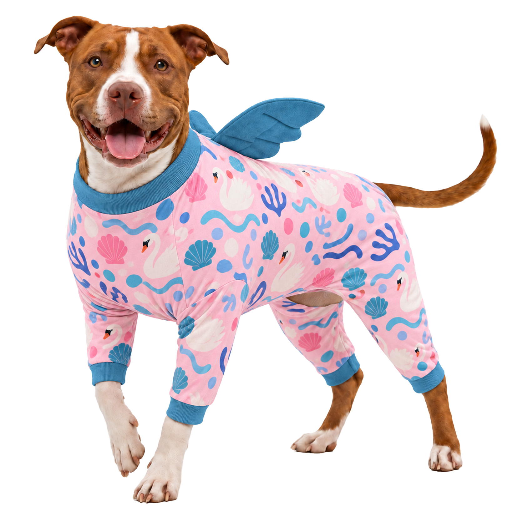 LovinPet Large Dog Pajamas with Wings, Dinosaur Print, Cream