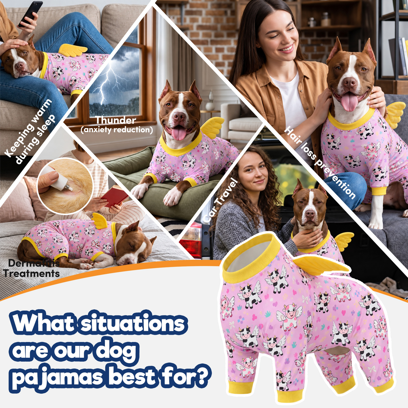 LovinPet Large Dog Pajamas, Pink Cow 4-Leg Stretch Onesie, Soft Lightweight PJs