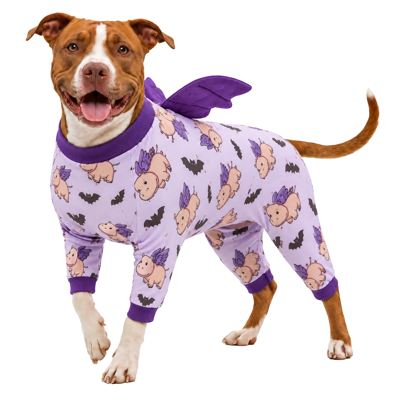 LovinPet Large Dog Pajamas, Pink Cow 4-Leg Stretch Onesie, Soft Lightweight PJs