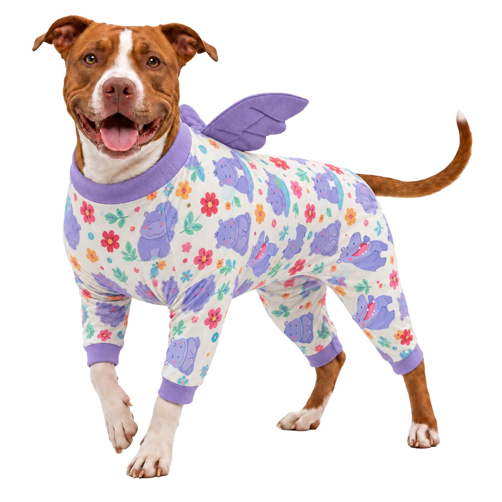LovinPet Large Dog Pajamas, Pink Cow 4-Leg Stretch Onesie, Soft Lightweight PJs