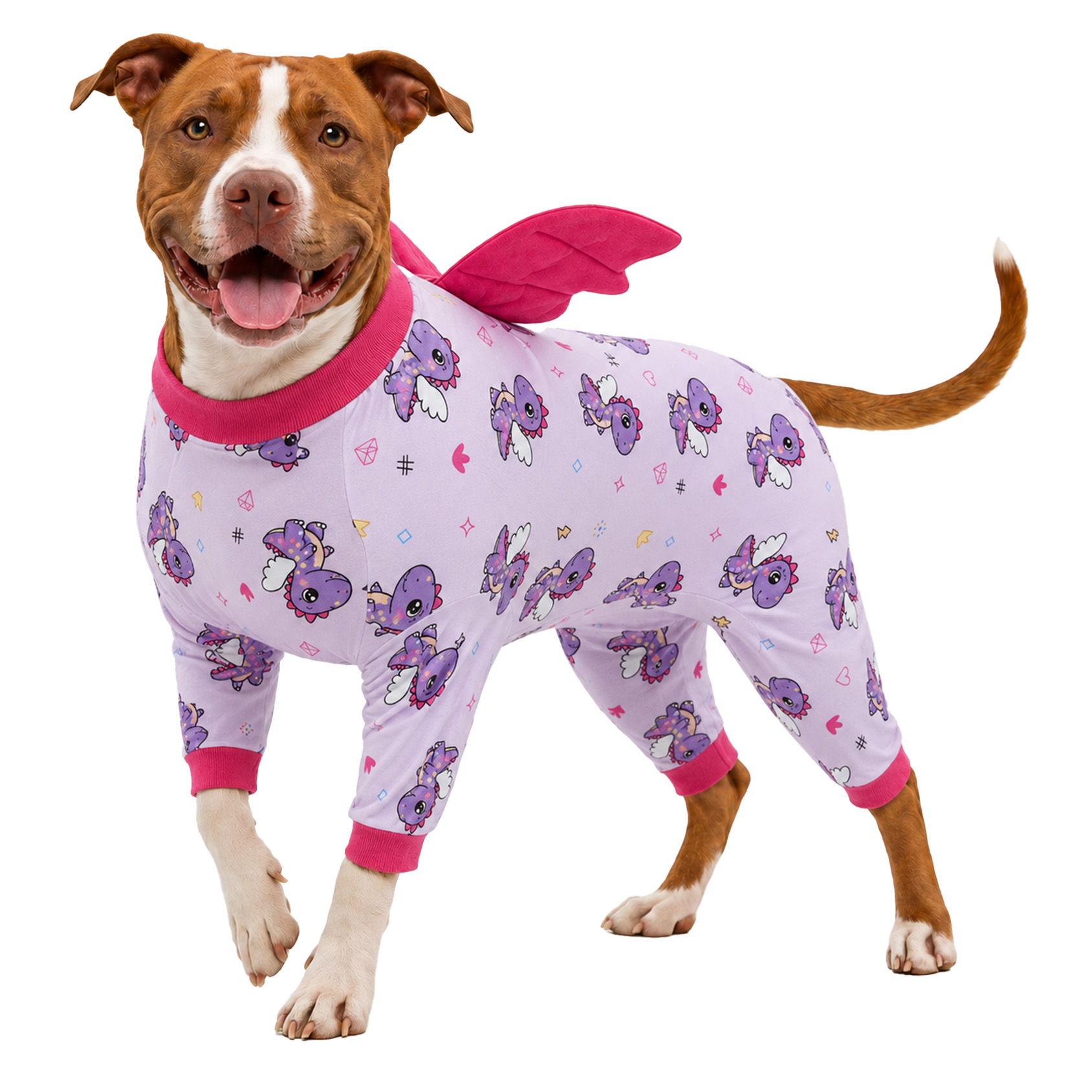 LovinPet Large Dog Pajamas, Pink Cow 4-Leg Stretch Onesie, Soft Lightweight PJs