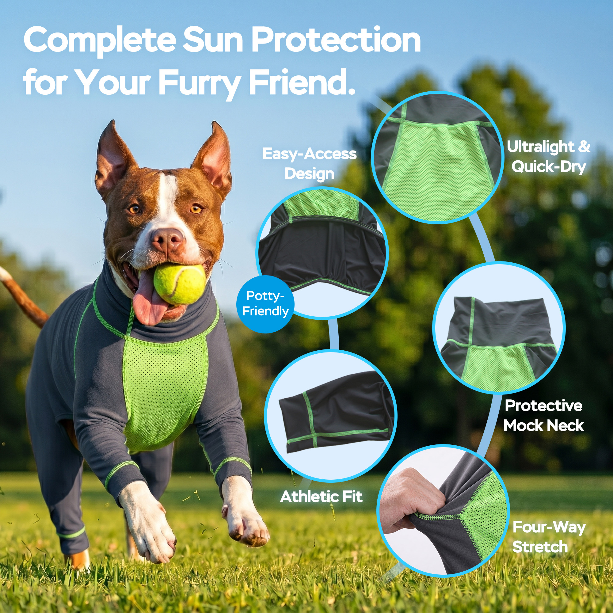 UPF 50+ Dog Sun Protection Shirt-Gray-green