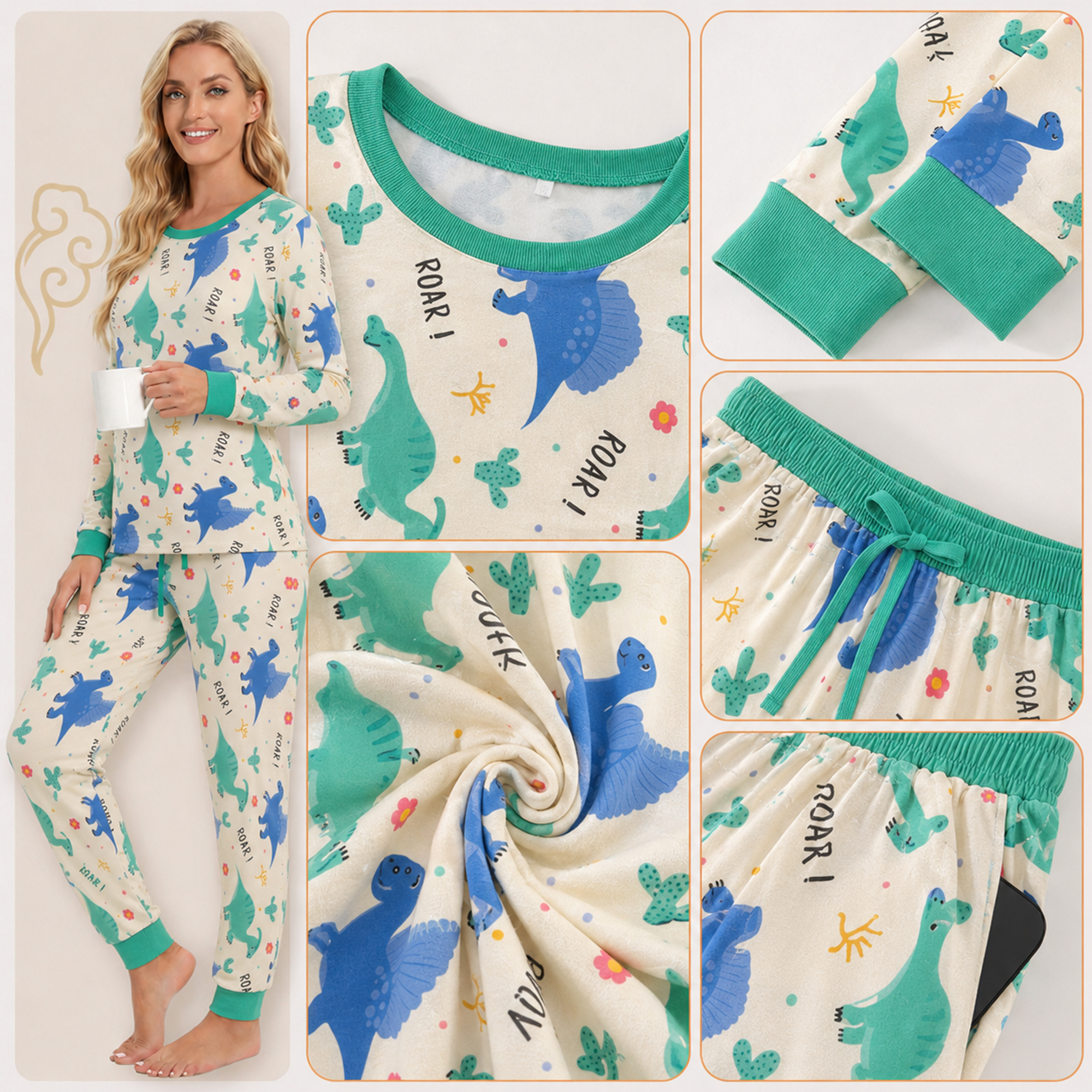 2-Piece Short Sleeve & Capri Pajama Set, Green