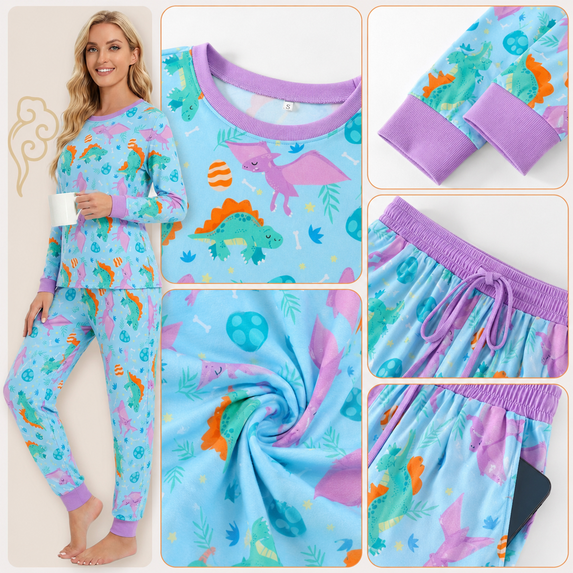 2-Piece Long Sleeve & Capri Pajama Set, White