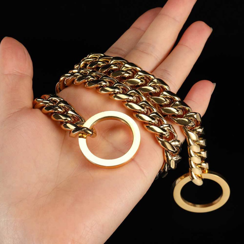 Pet dog necklace stainless steel round grinding encryption Cuban link chain dog leash pit bull pet dog Daikin chain titanium steel collar