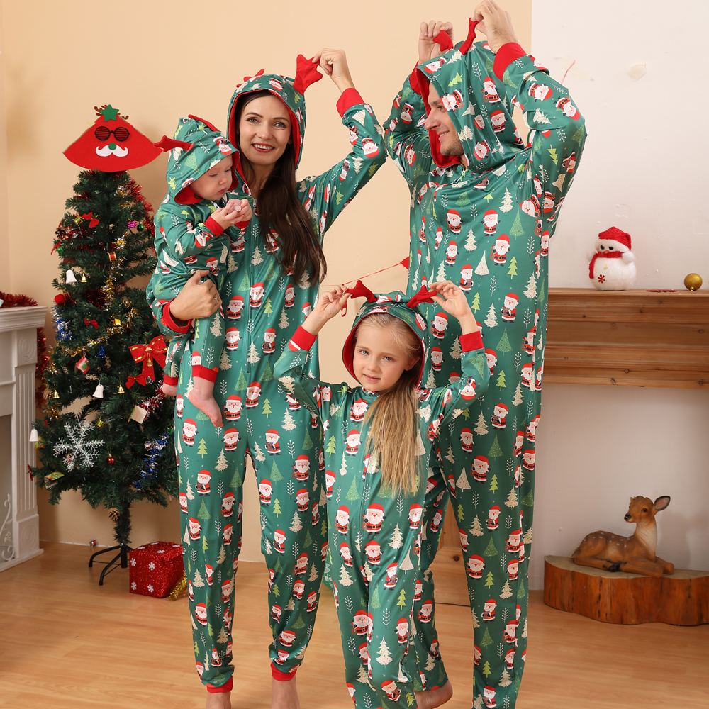 European and American Foreign trade Christmas parent-child suit a family of 3 5 babies rompers pajamas home wear suit hooded jumpsuit