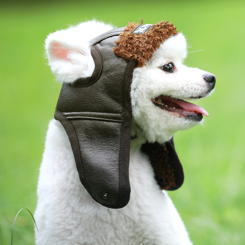 Pet hat dog flight helmet winter warm thickened hat Teddy Schnauzer large dog plush hat