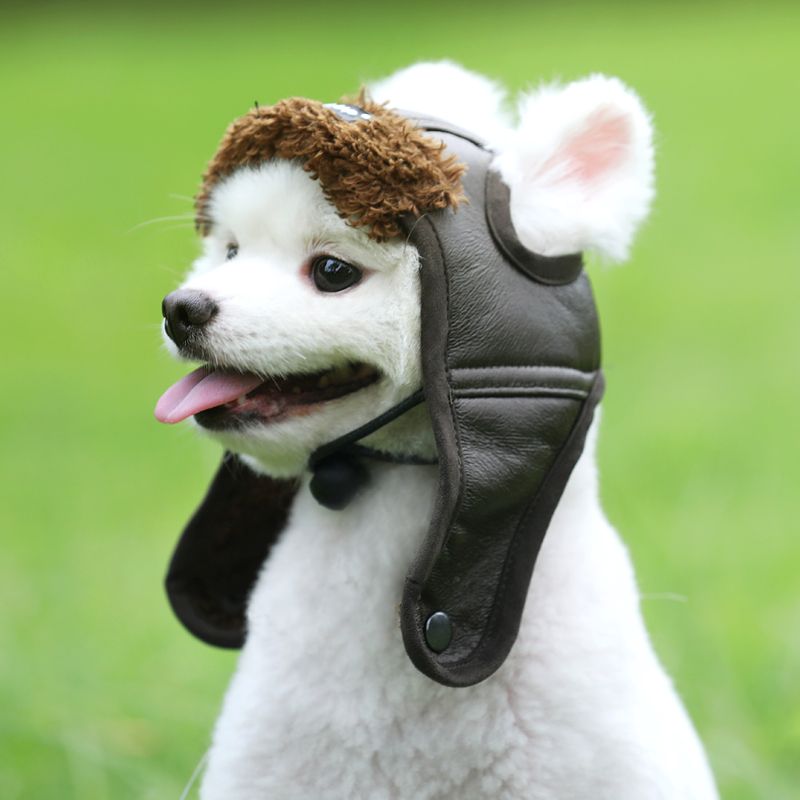 Pet hat dog flight helmet winter warm thickened hat Teddy Schnauzer large dog plush hat